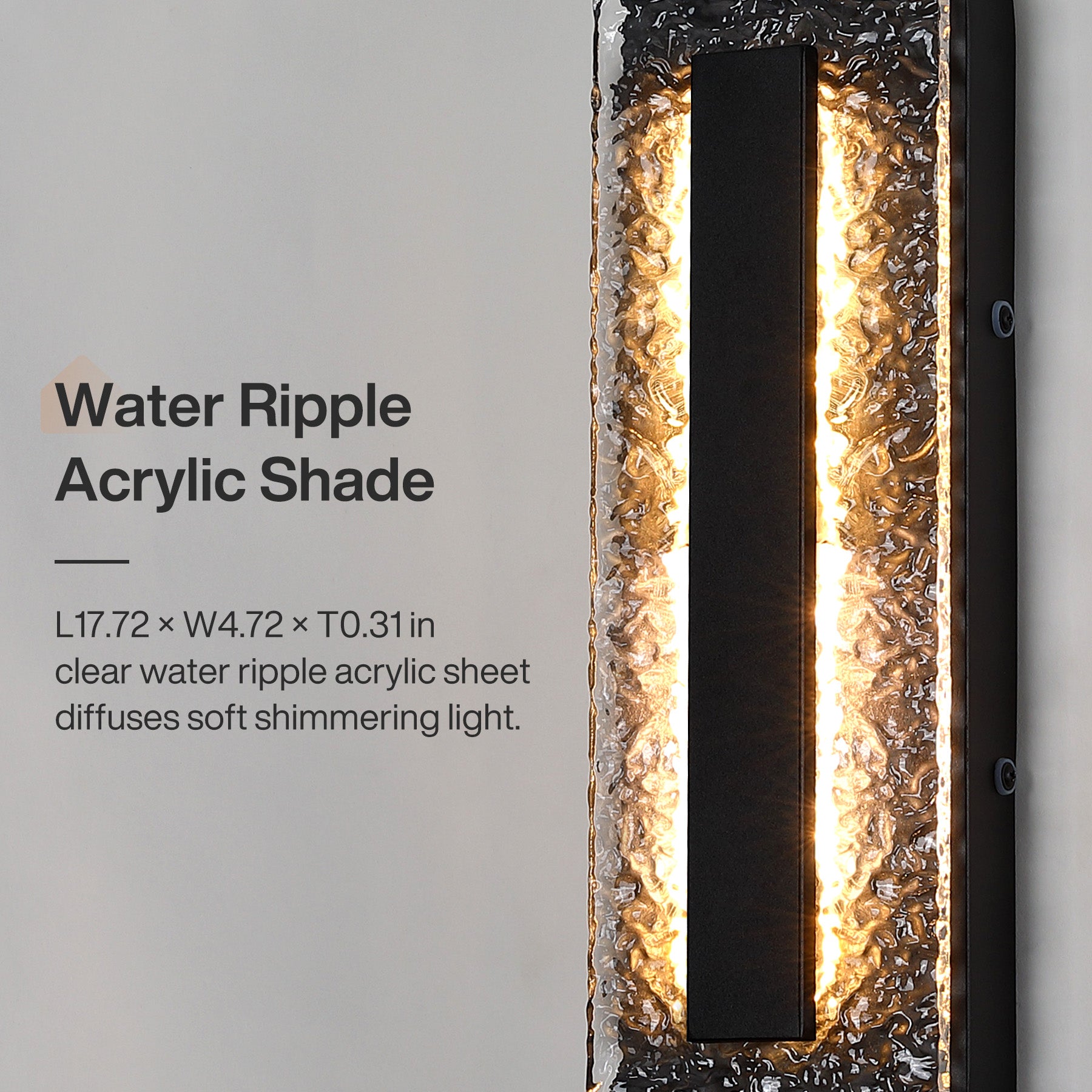 Oval Outdoor LED Wall Sconce, Modern Exterior Wall Light with Clear Water Ripple Acrylic
