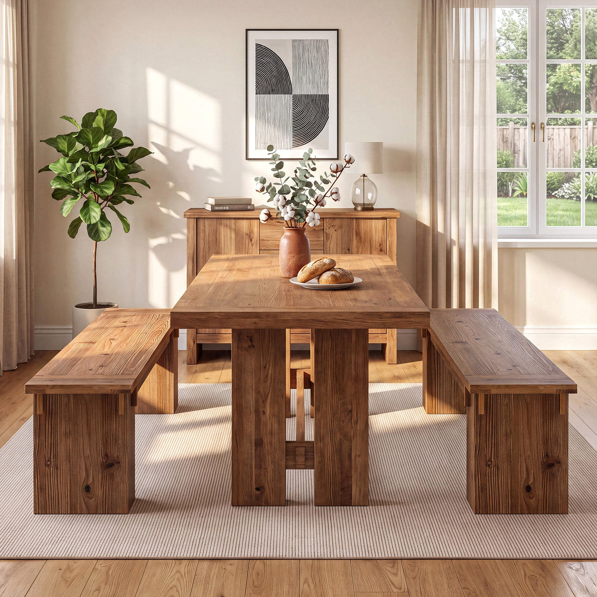 71" Farmhouse Solid Wood Dining Bench with Thick Legs, Kitchen & Dining Room Bench