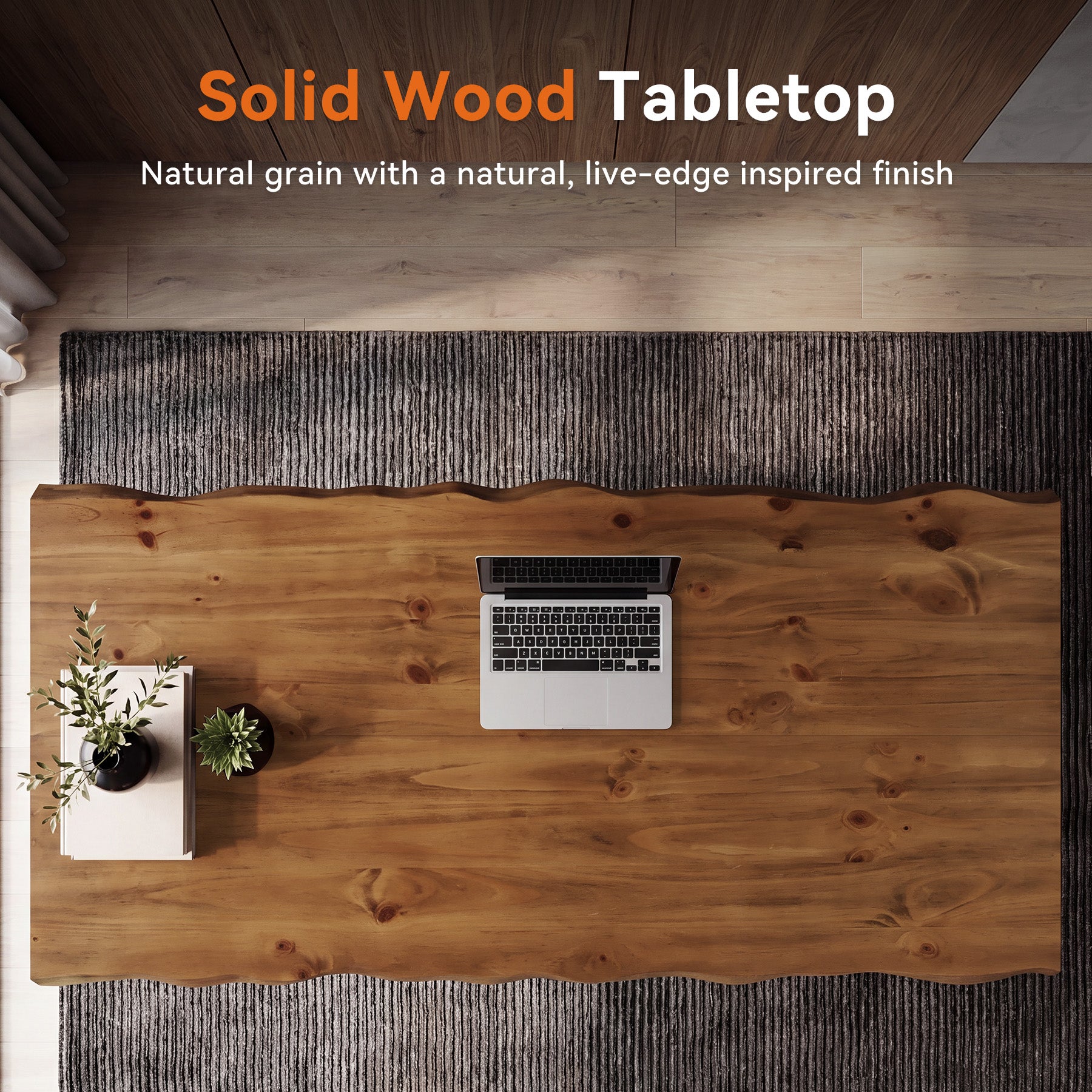 63" Live Edge Executive Desk, Solid Wood Home Office Desk, Heavy-Duty Metal Frame