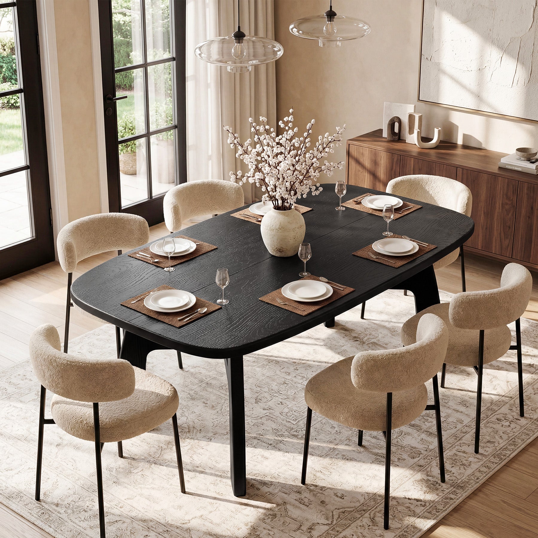 63-Inch Dining Table for 6-8, Solid Wood Kitchen Table with H-Frame for Dining Room