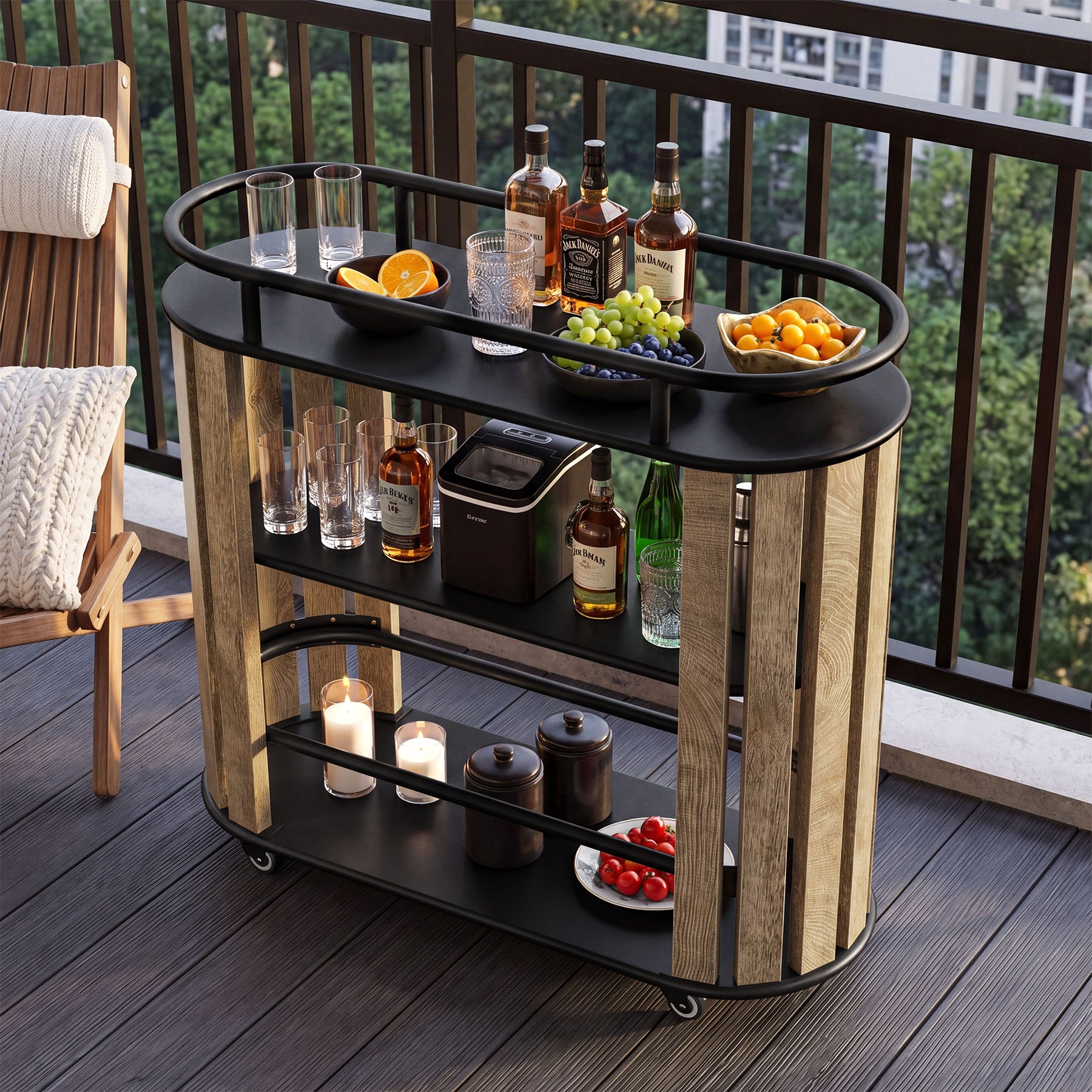 Tribesigns 35.43-Inch 3-Tier Bar Cart with Wheels and Metal Frame, Industrial Rolling Serving Cart for Kitchen
