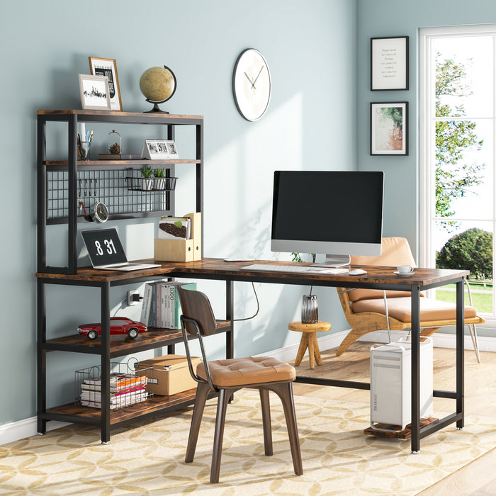 Tribesigns 55" Reversible L-Shaped Desk with Wireless Charging & Shelves Tribesigns