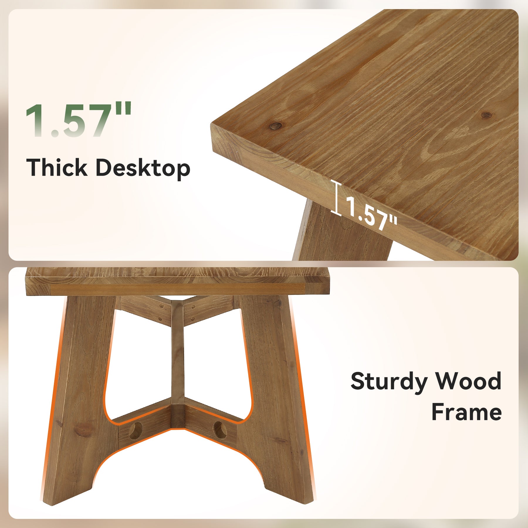 47" Solid Wood Coffee Table, Farmhouse Center Table for Living Room