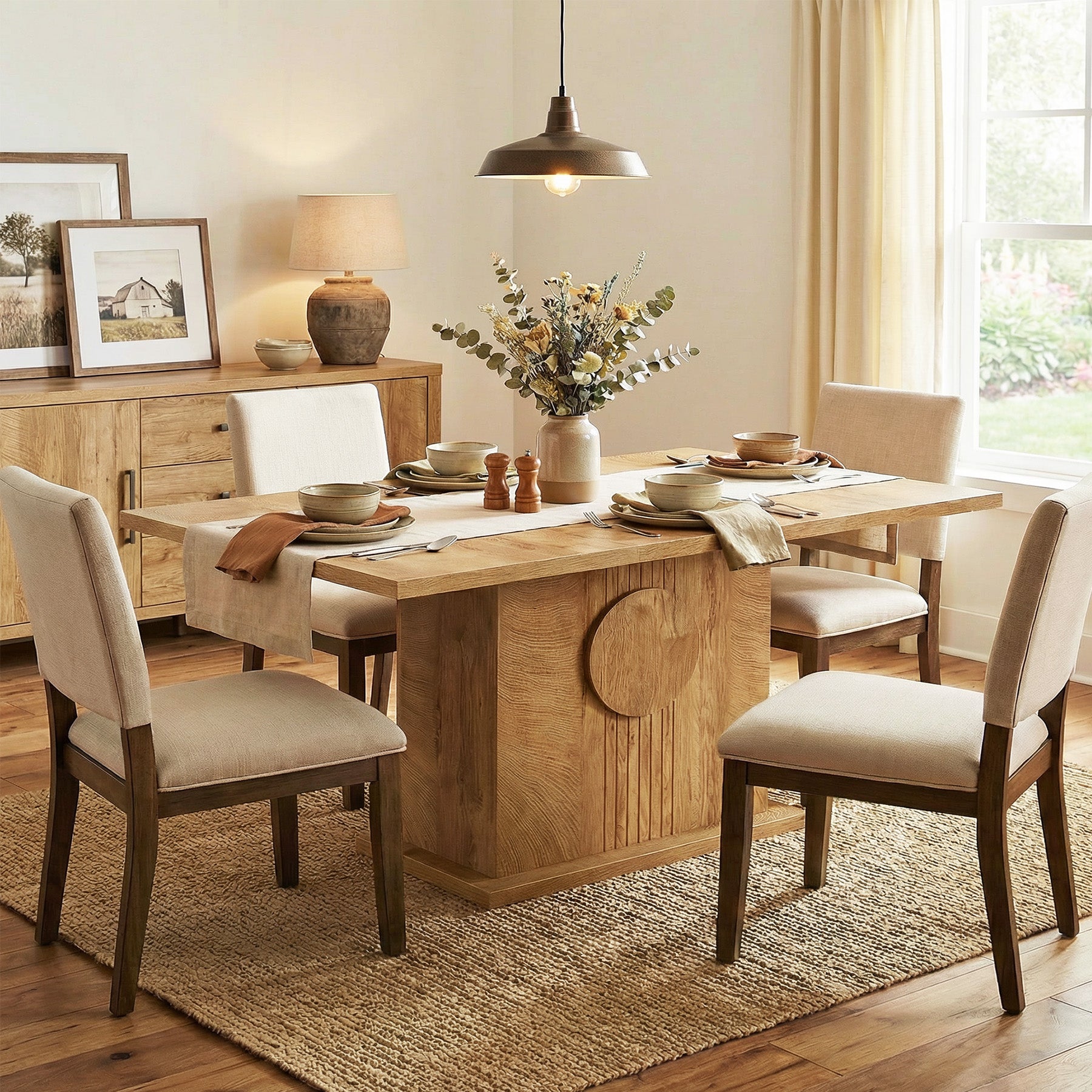 55" Rectangular Dining Table for 4–6 People, Farmhouse Wood Kitchen Table