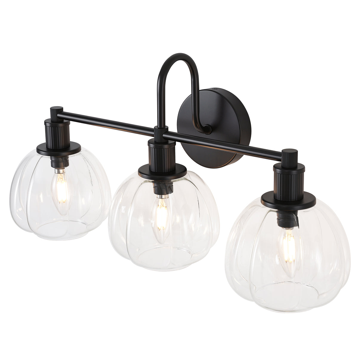 3-Light 23" Bathroom Vanity Light, Modern Black Wall Sconce with Clear Glass Shade