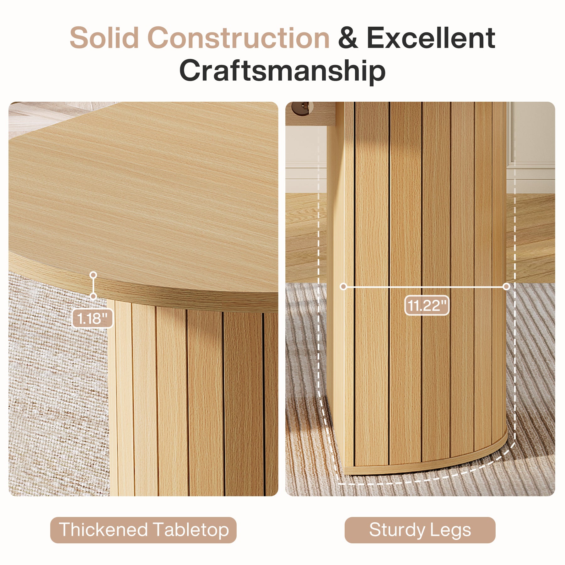 63" Dining Table for 4-6, Oval Dining Room Dinner Table for Kitchen