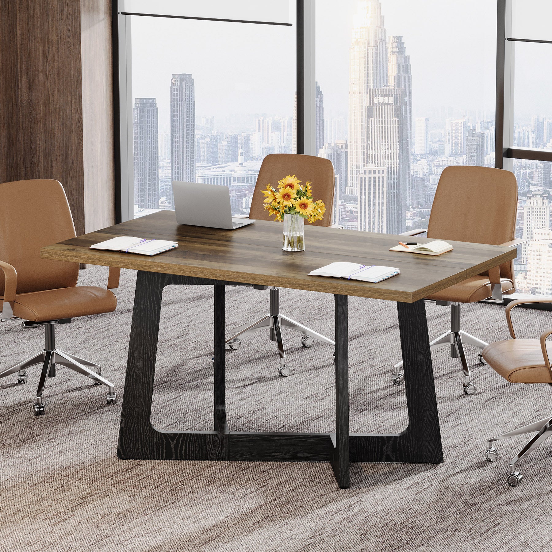 47" Industrial Conference Table for 2-4 People, Office Meeting Table with Sturdy Metal Base