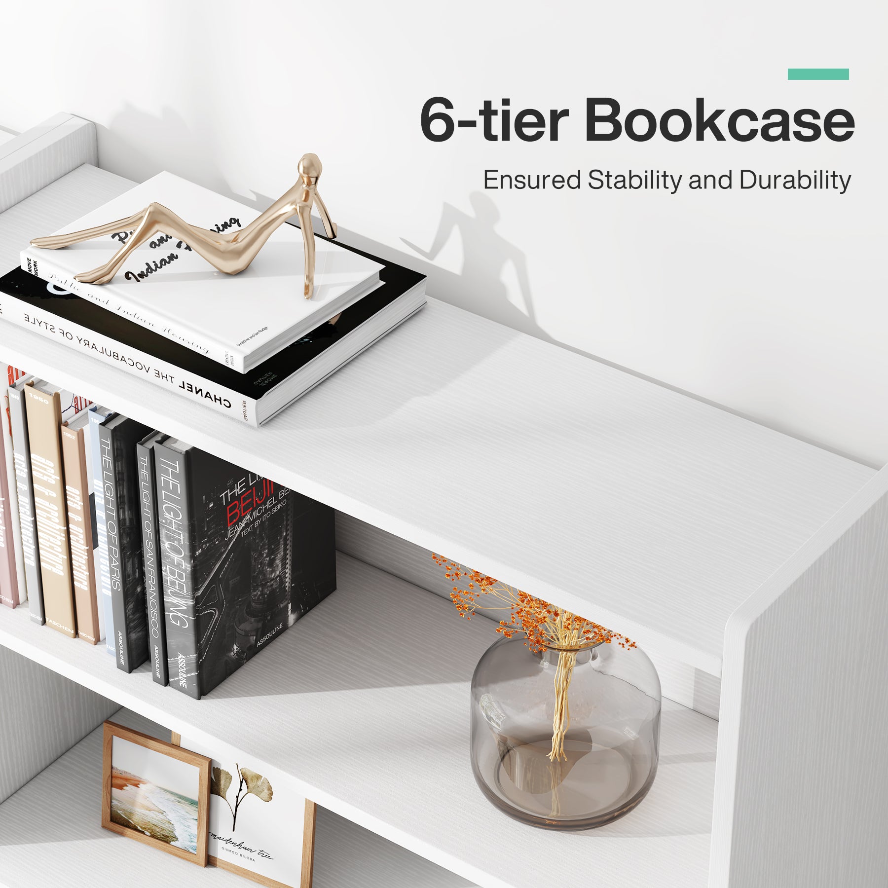 72" Tall Bookcase with 6 Open Shelves, Freestanding Wood Bookshelf