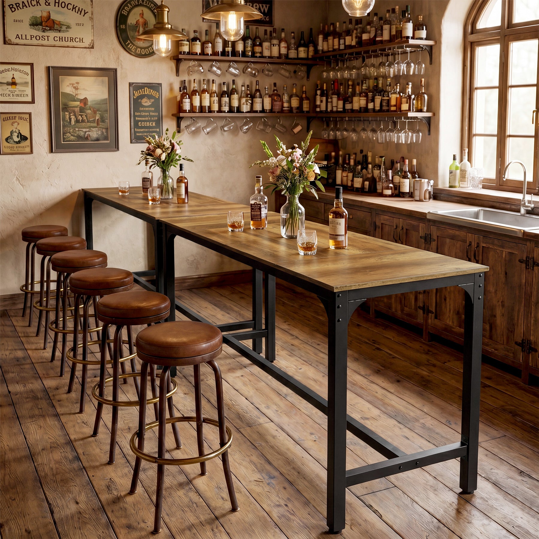 70.9" Long Industrial Bar Table, Rectangular Counter Height Pub Table for Kitchen Home Bar
