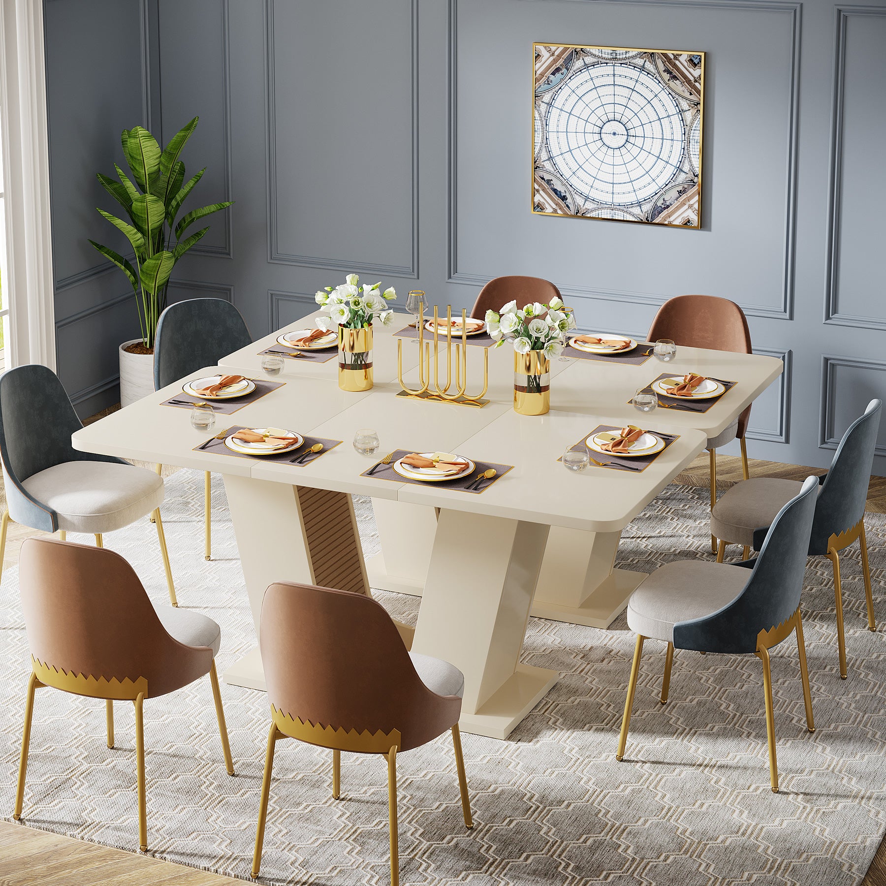 55" Dining Table, Modern Kitchen Table With U-shaped Base