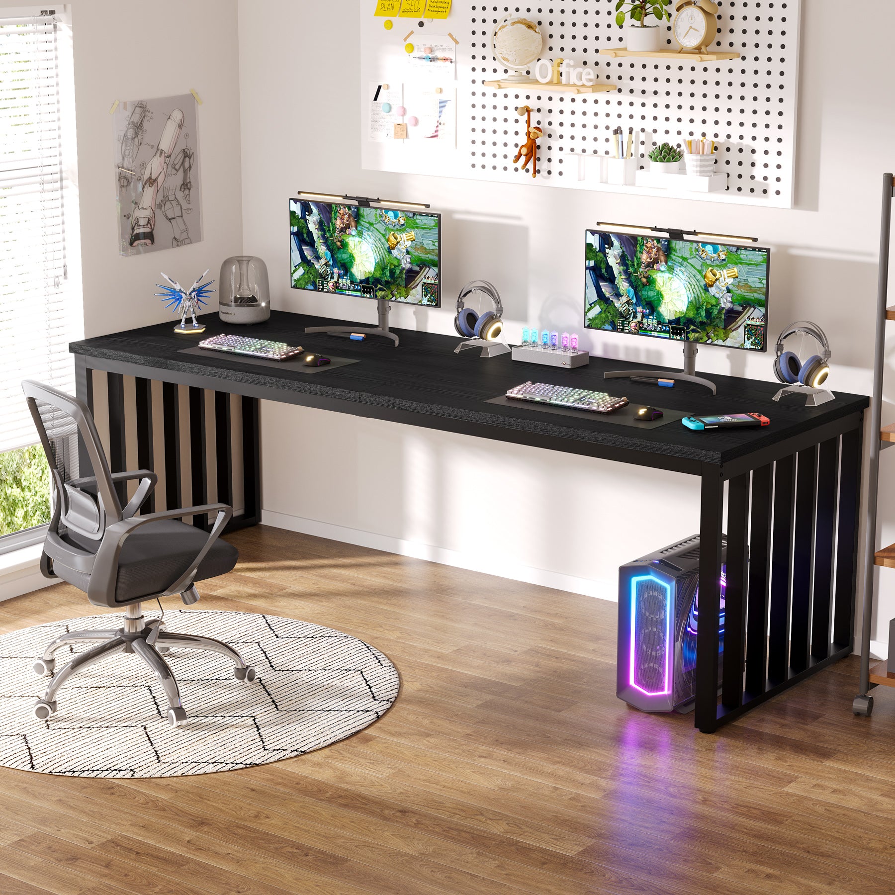 78.74" Two-Person Desk, Double Computer Desk with Metal Frame for Home Office