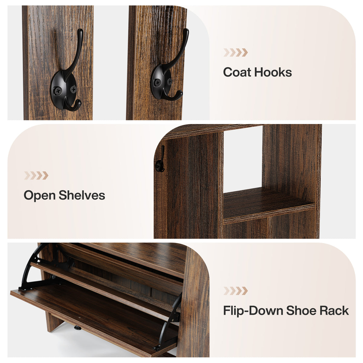 71" Freestanding Room Divider with Storage, 5-in-1 Entryway Coat Rack