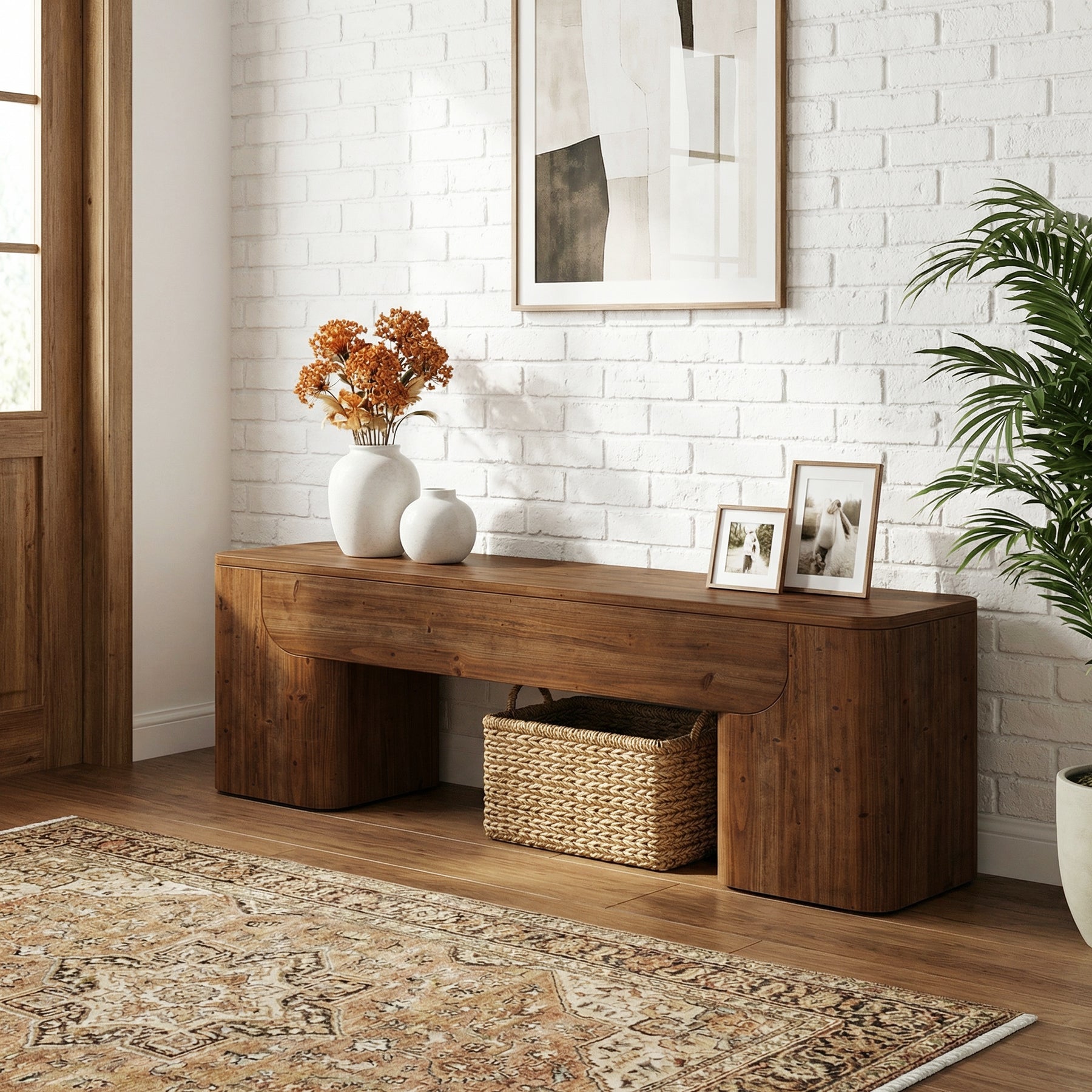 59" Solid Wood TV Stand, Heavy Duty Media TV Console for 55/60/65/75-Inch TVs