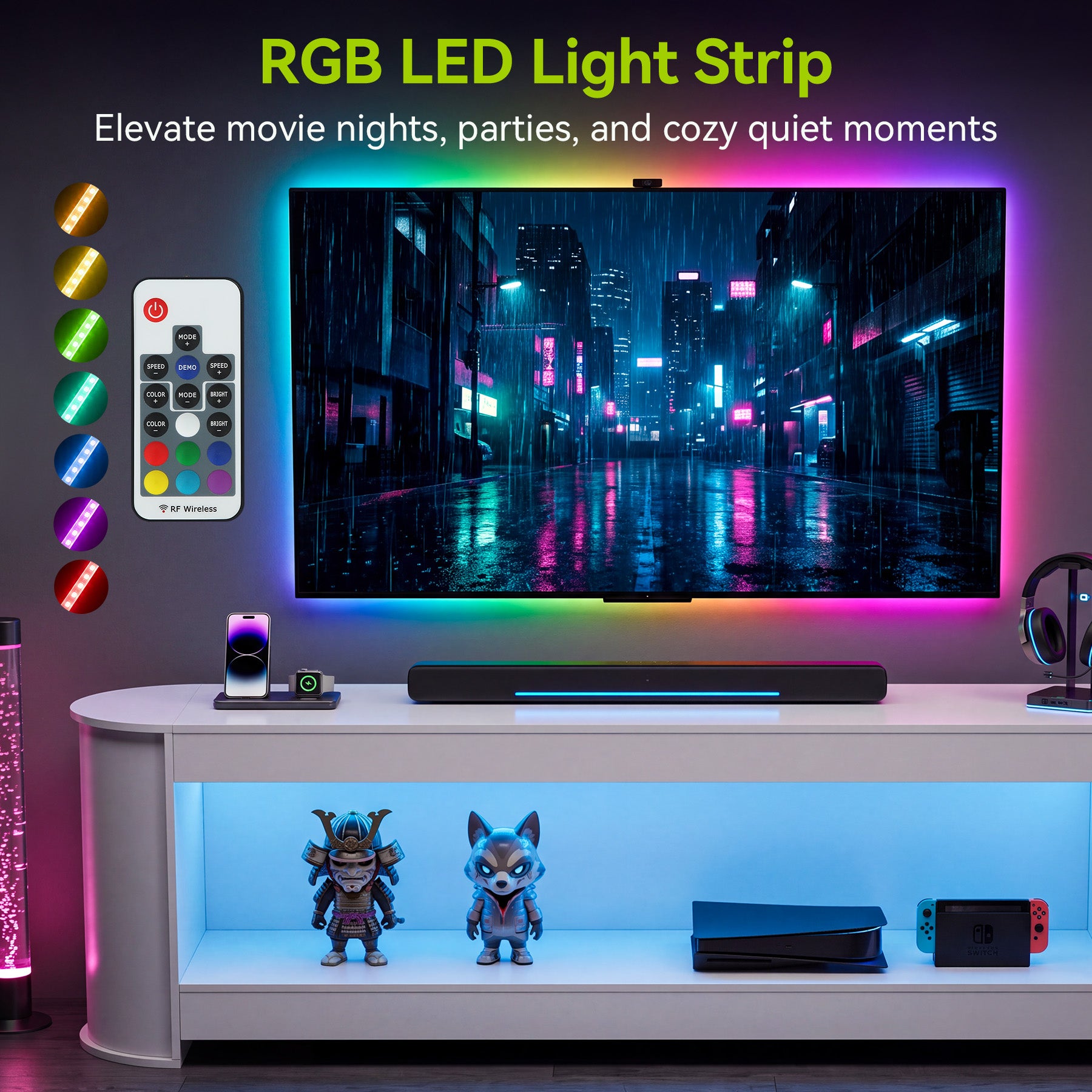 76.77" TV Stand, Modern Entertainment Center with Led Lights up to 85" TVs