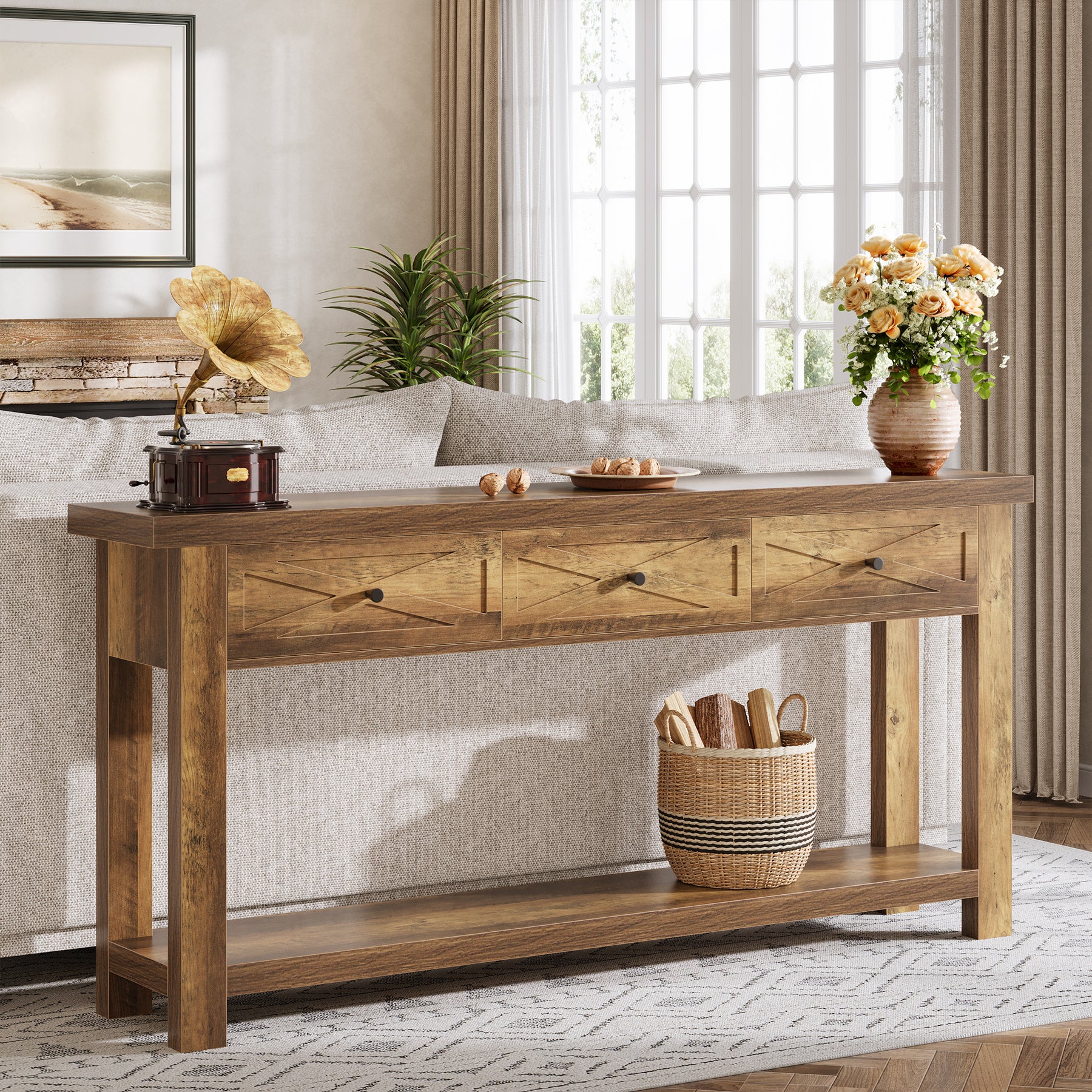 70.9” Console Table with 3 Drawers, Narrow Entryway Table with Storage Shelf
