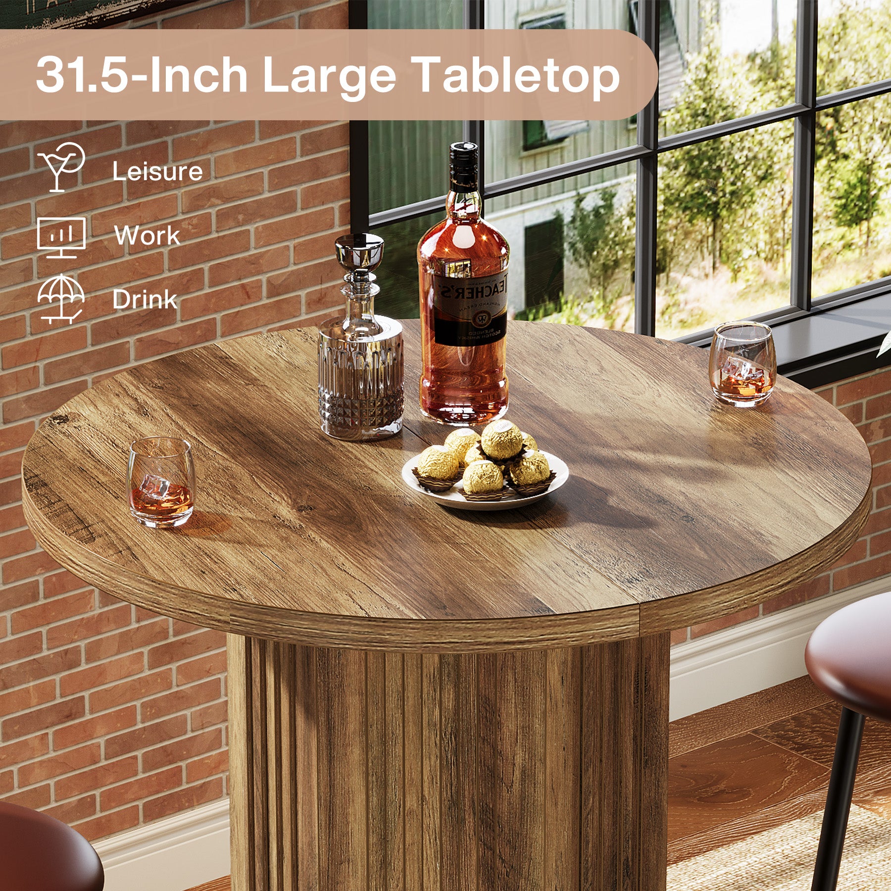 31.5" Round Bar Table, Farmhouse High Top Bistro Pub Table Cocktail Tables for Home Bar