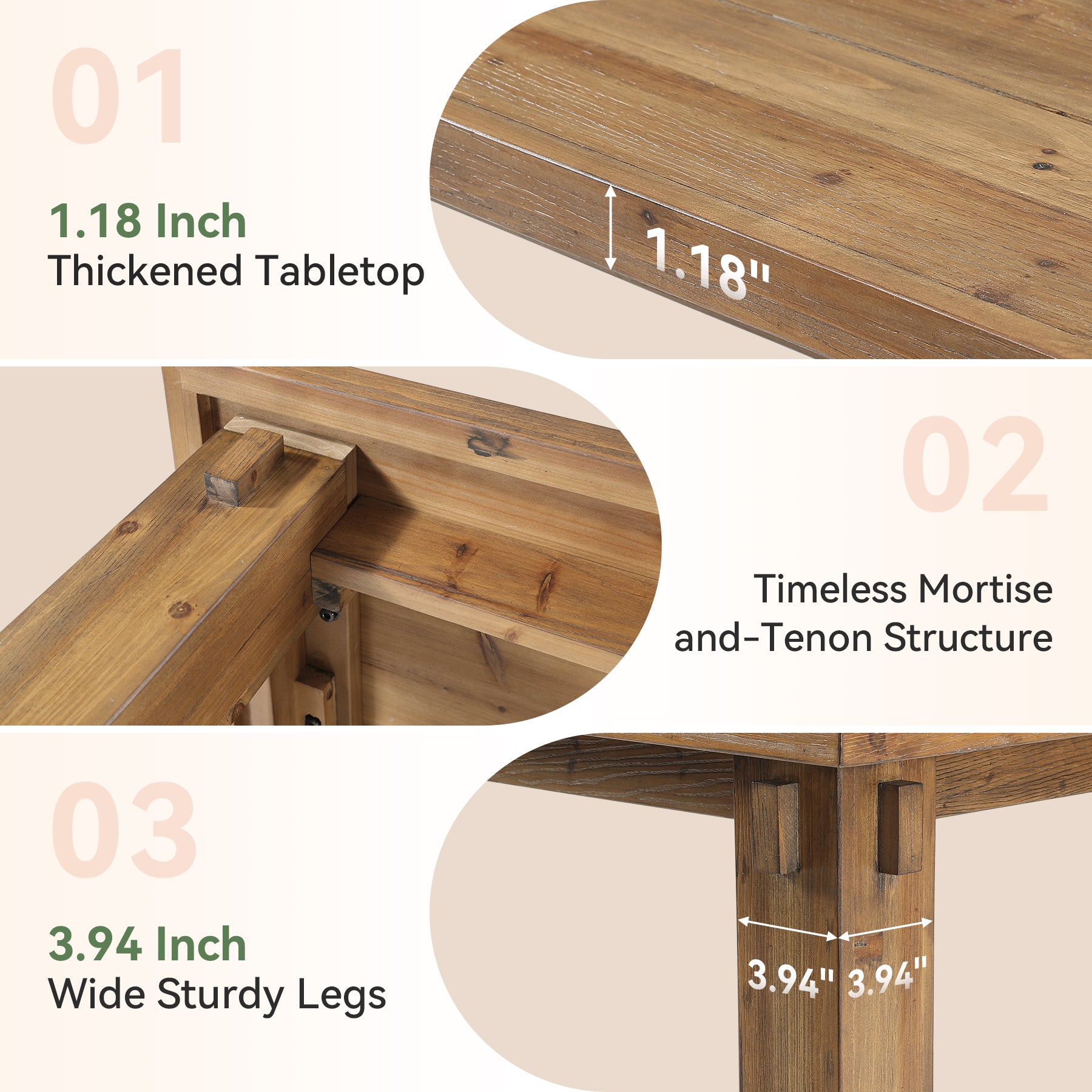 63" Solid Wood Executive Desk, Farmhouse Computer Desk with Study Legs for Home Office