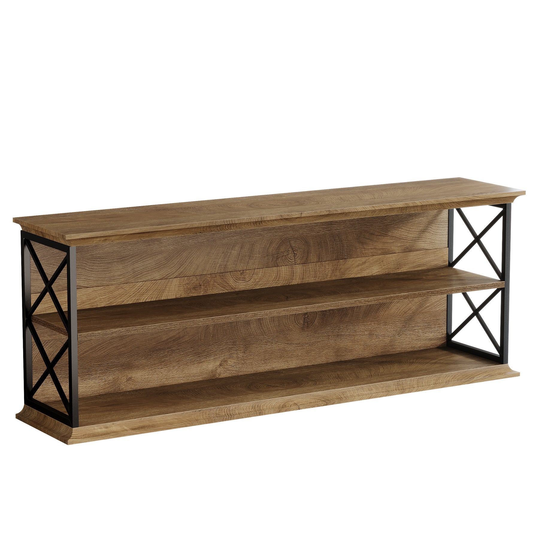 63" Industrial TV Stand for 55–75 Inch TVs, Wood & Metal Entertainment Center with 3-Tier Open Shelves