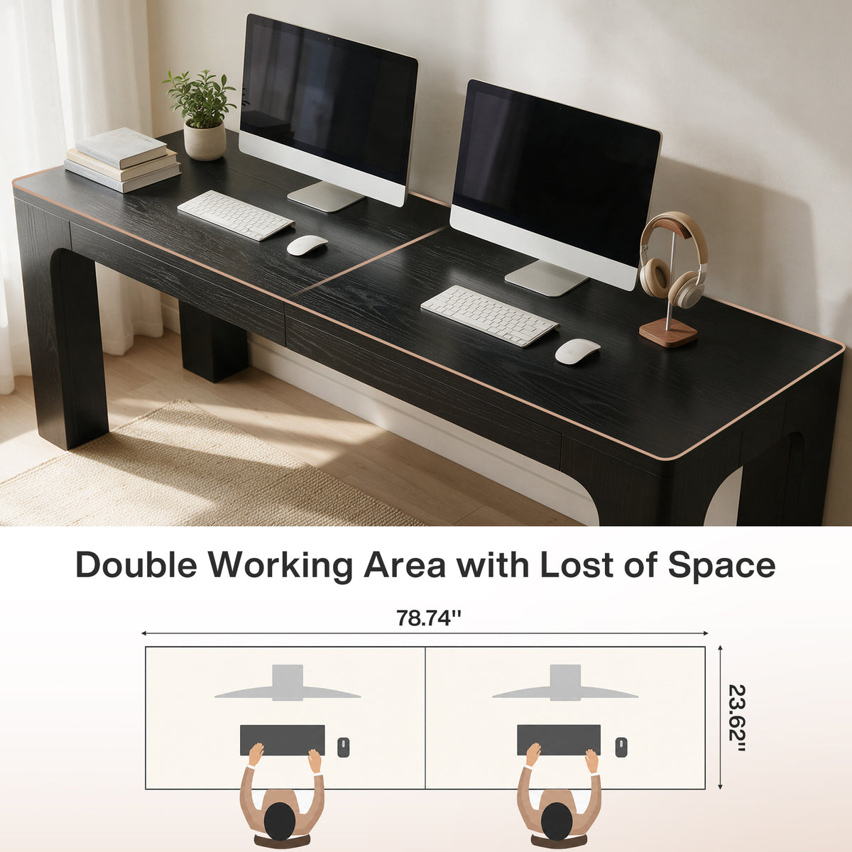 79" Farmhouse Executive Desk, Computer Desk for Home Office, Long Workstation