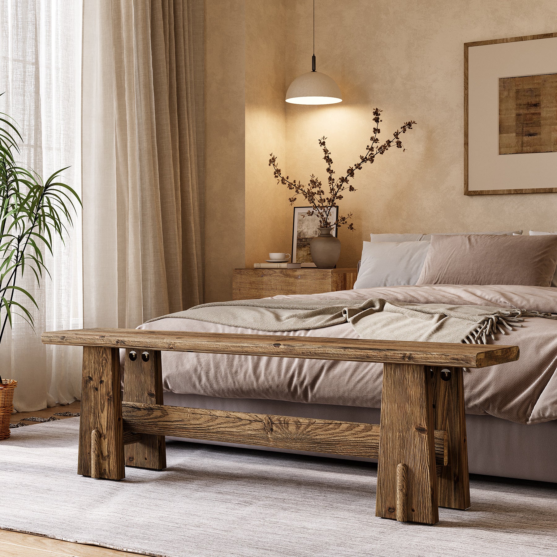 59" Wood Entryway Bench, Traditional Hallway Bench End of Bed Bench