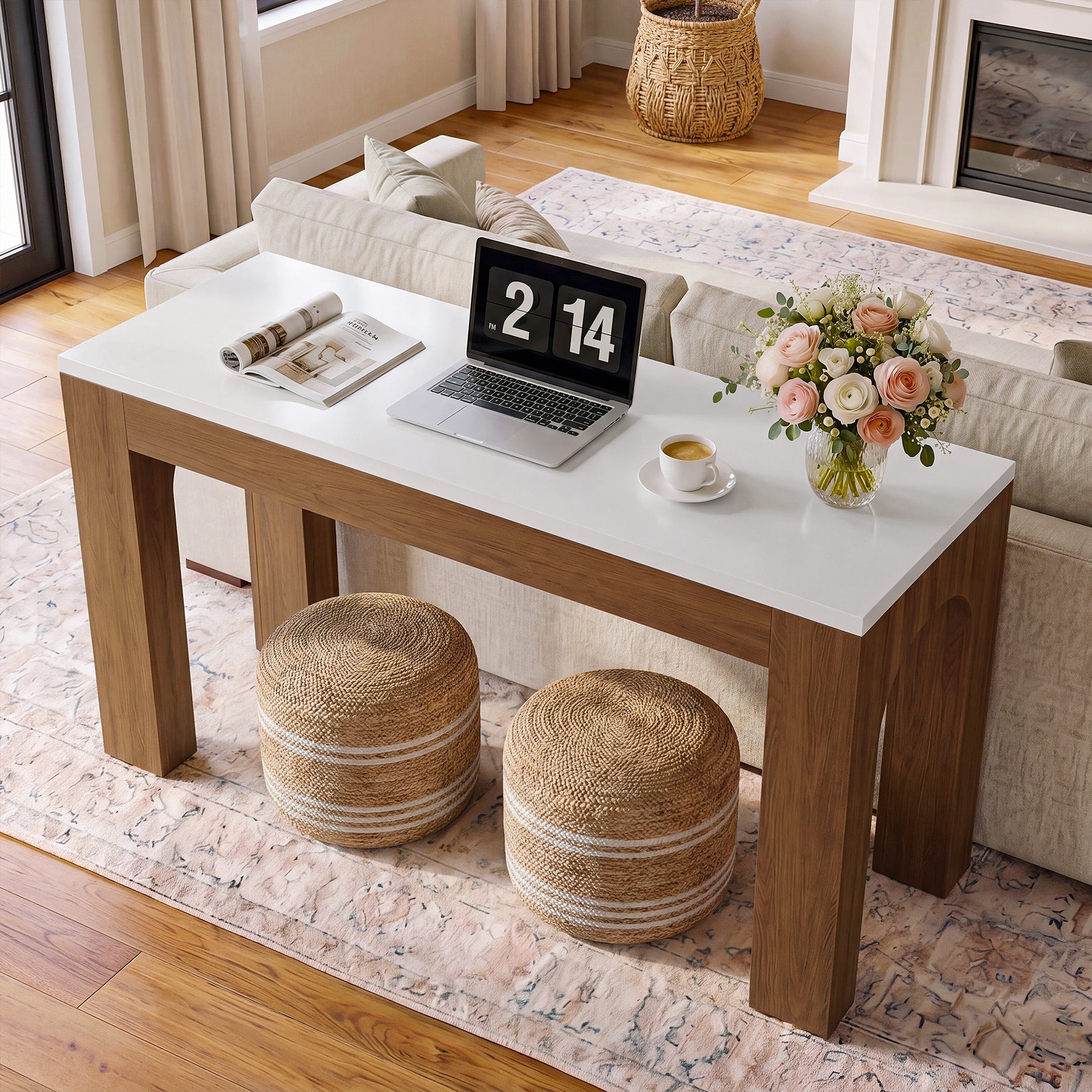 63" Modern Bar Table, Rectangular Counter Height Pub Table with Arched Leg