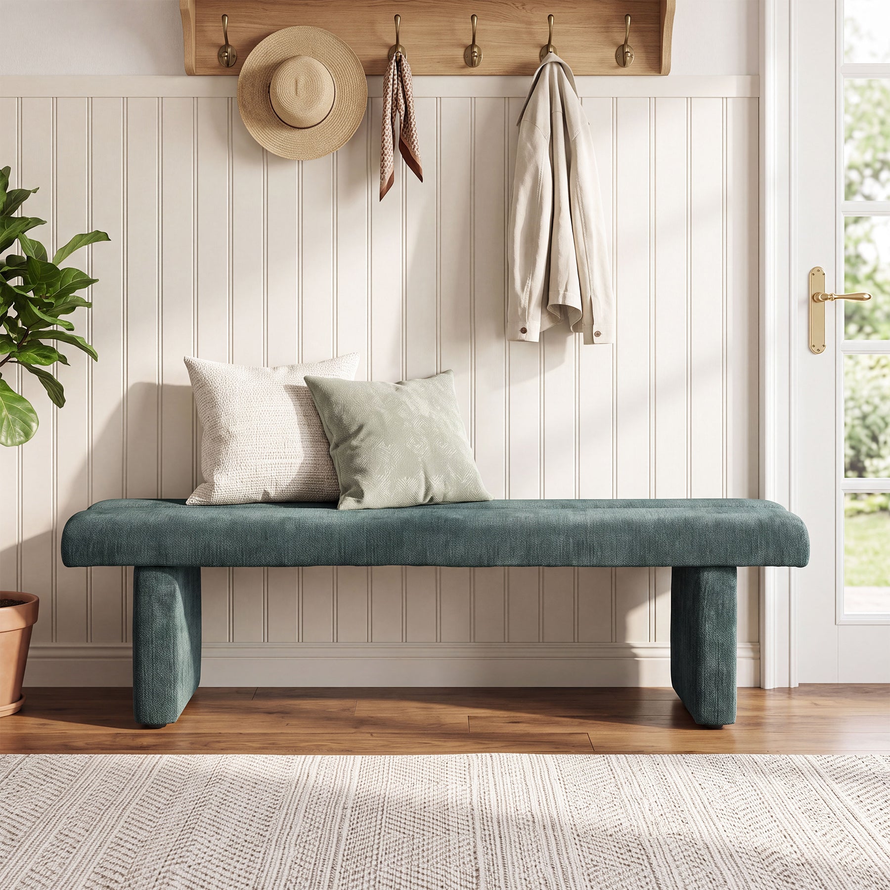 63" Upholstered Entryway Bench, Modern Shoe Bench End-of-Bed Bench for 2-3