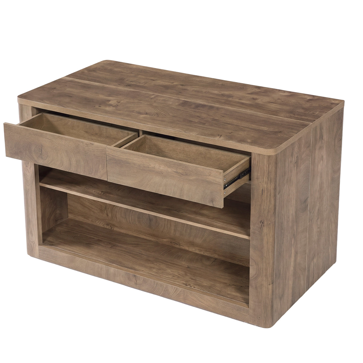 55" Kitchen Island with 2 Drawers & 3 Shelves, Farmhouse Stationary Island Table