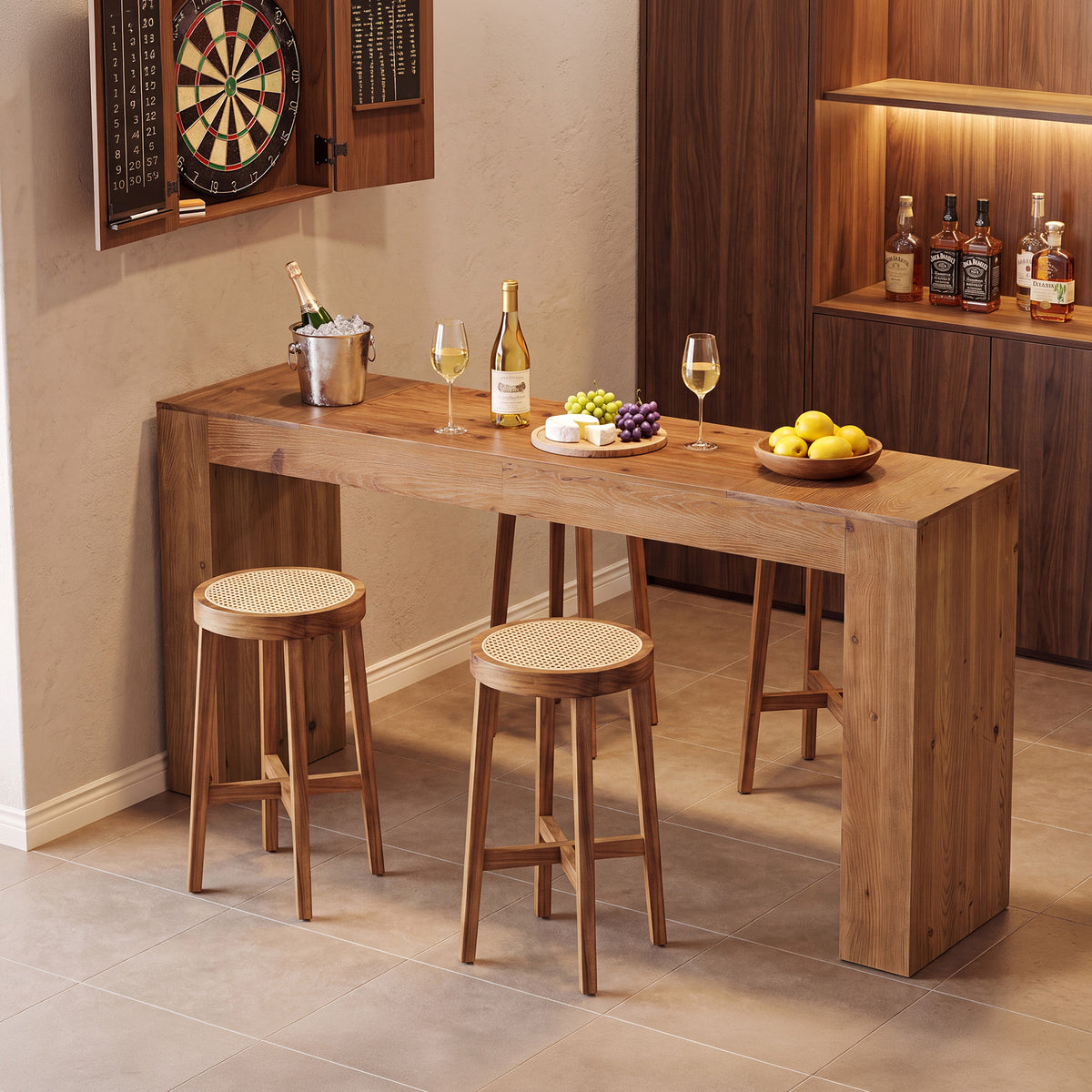 70.9" Solid Wood Bar Table, Farmhouse Rectangular Counter Height Table