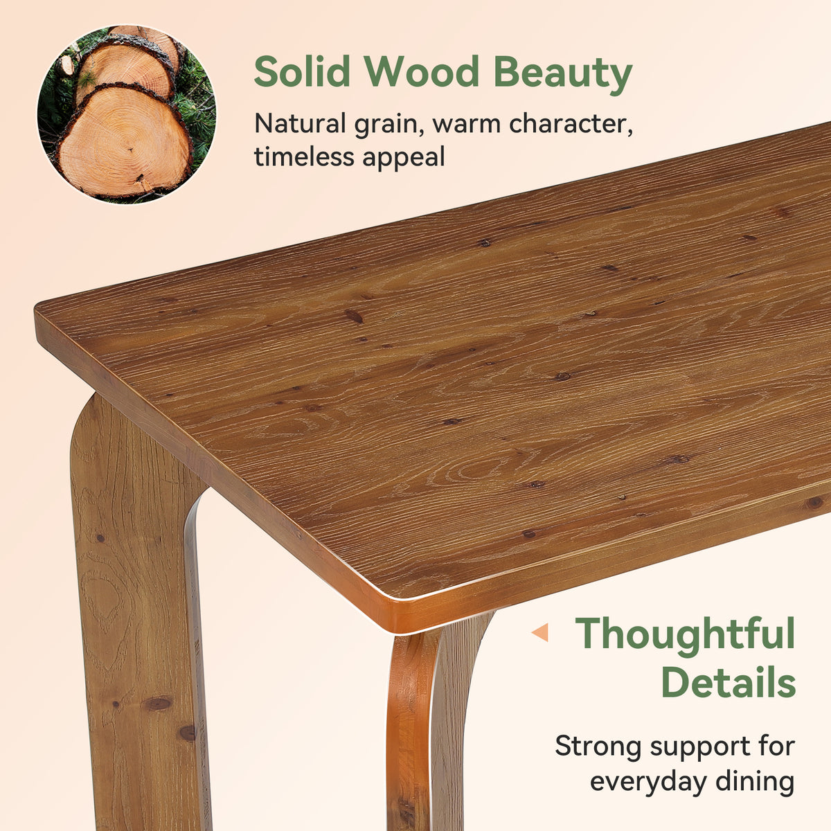 63" Solid Wood Executive Desk with Curved Legs, Rectangular Home Office Desk