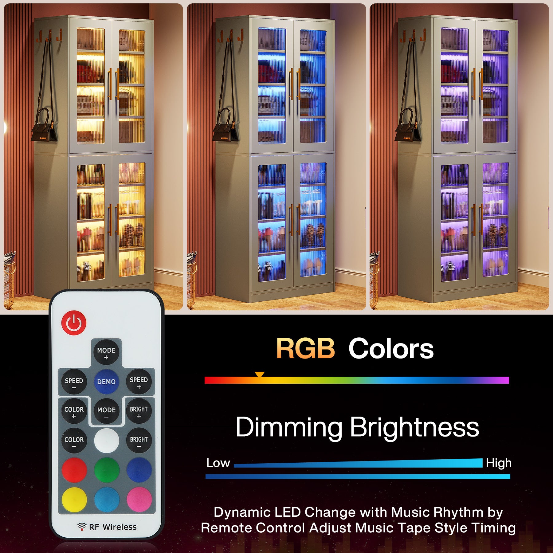 66.9" Tall Shoe Storage Cabinet, 8-Tier Entryway Shoe Organizer Rack with Acrylic Doors and LED Lights