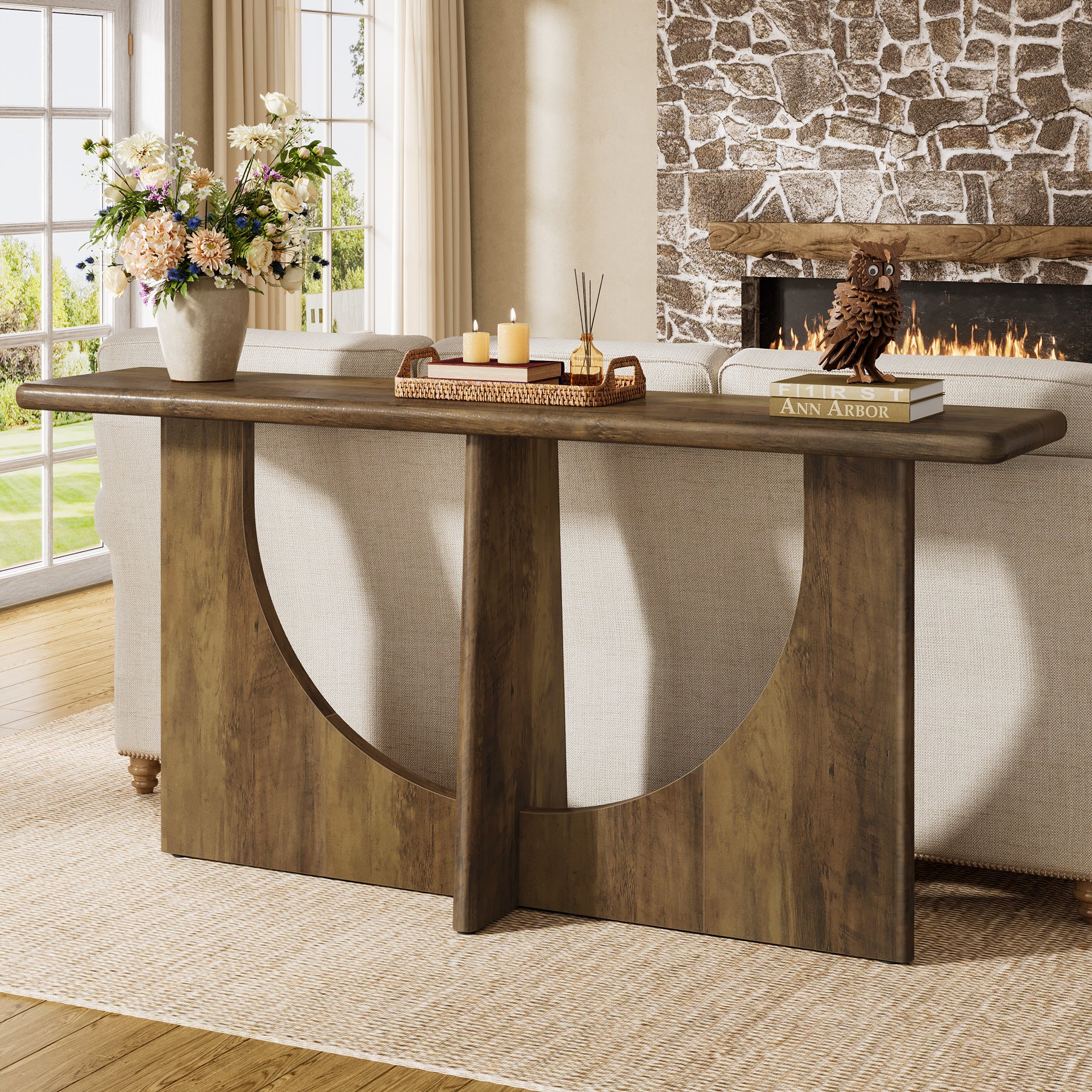 71" Console Table, Farmhouse Entryway Table with Sturdy Geometric Frame