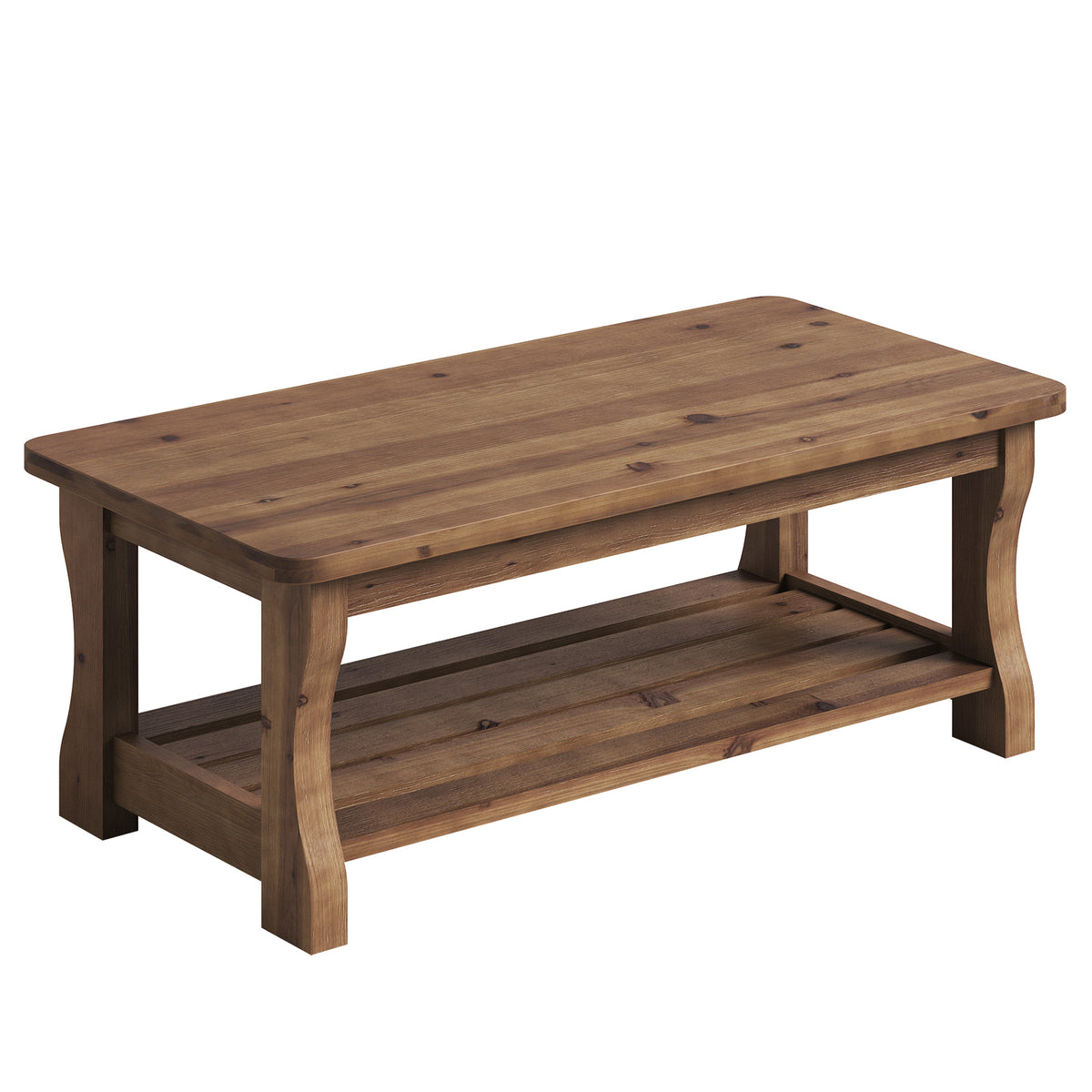 47" Modern Solid Wood Coffee Table, Rectangle 2-Tier Storage Shelf, Center Table, Living Room