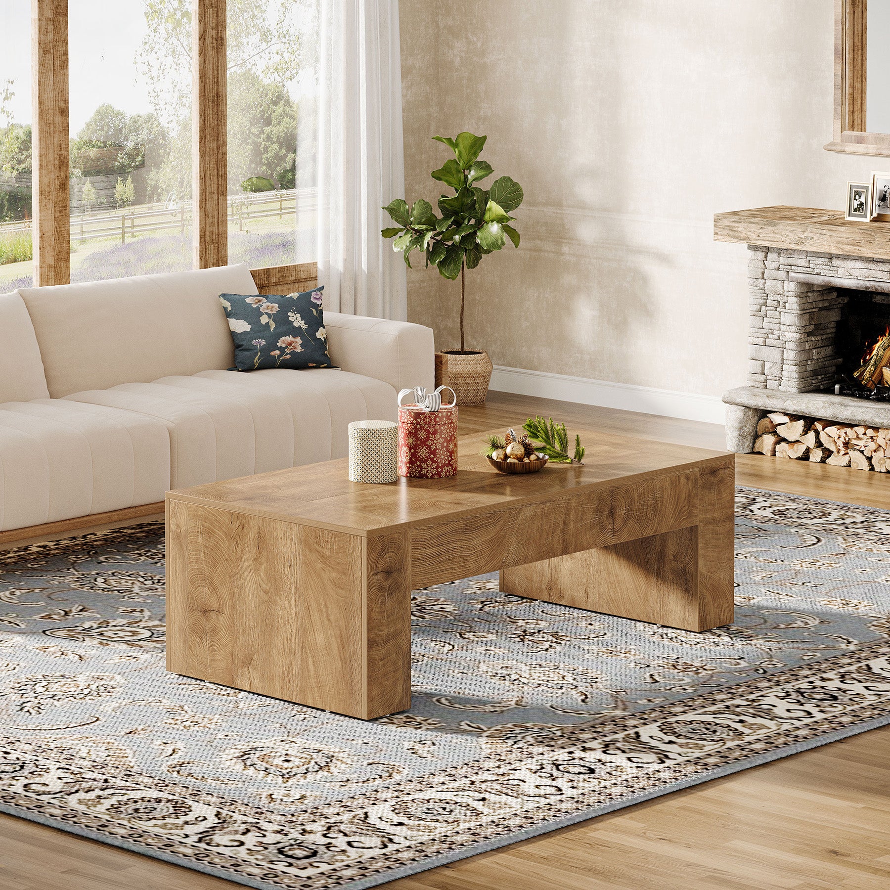 51" Coffee Table, Wood Center Table Simple Cocktail Tea Table