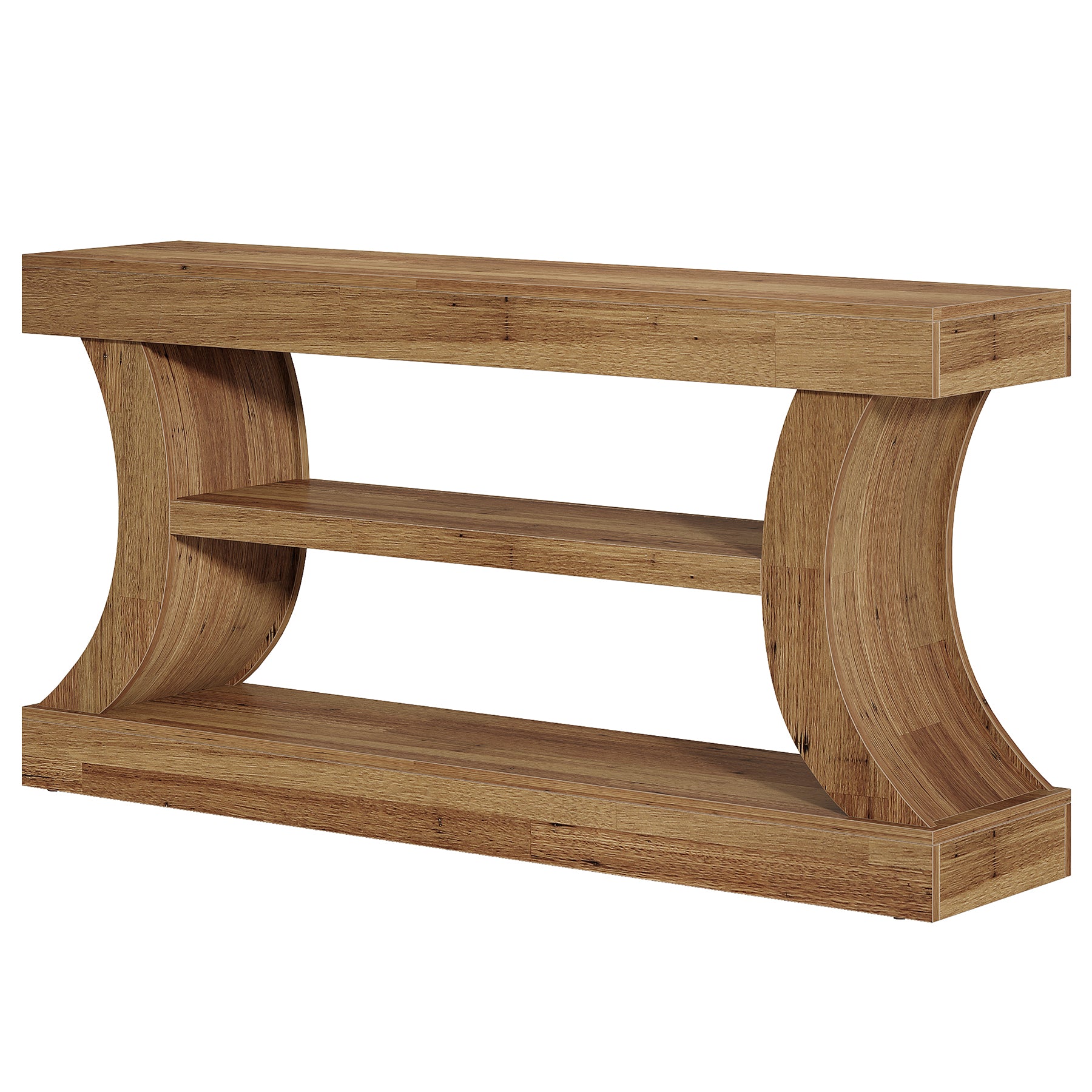 63" Farmhouse Console Table with Storage, Curved Entryway Sofa Table & TV Console with 3-Tier Shelves