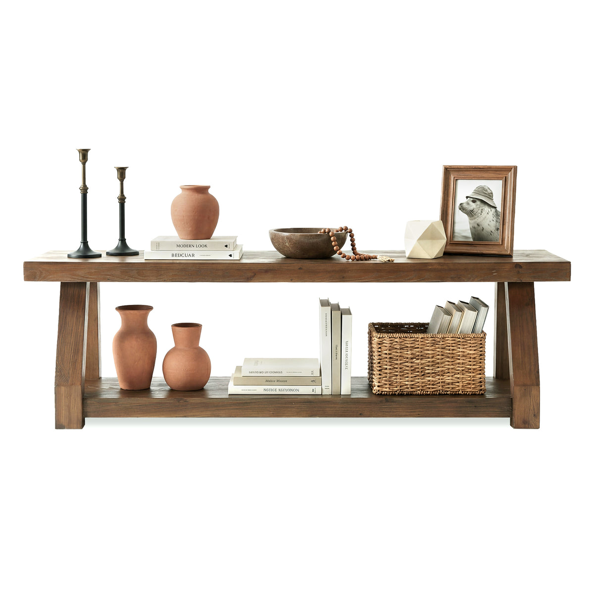 63" Solid Wood TV Stand for 65-75" TVs, Farmhouse Media Console with Open Shelf, Rustic Entertainment Center for Living Room