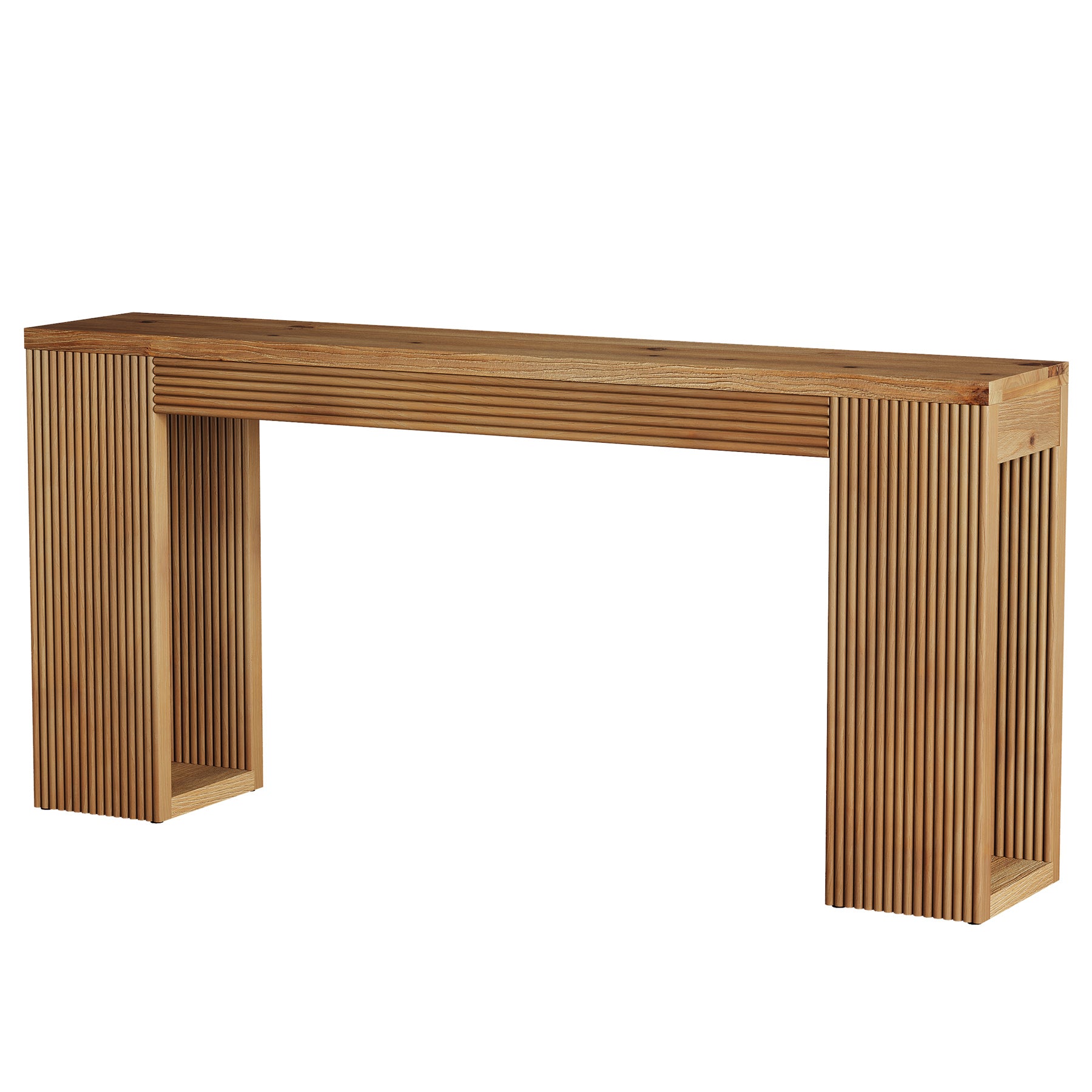 63" Solid Wood Farmhouse Console Table, Narrow Entryway Sofa Table with Fluted Legs