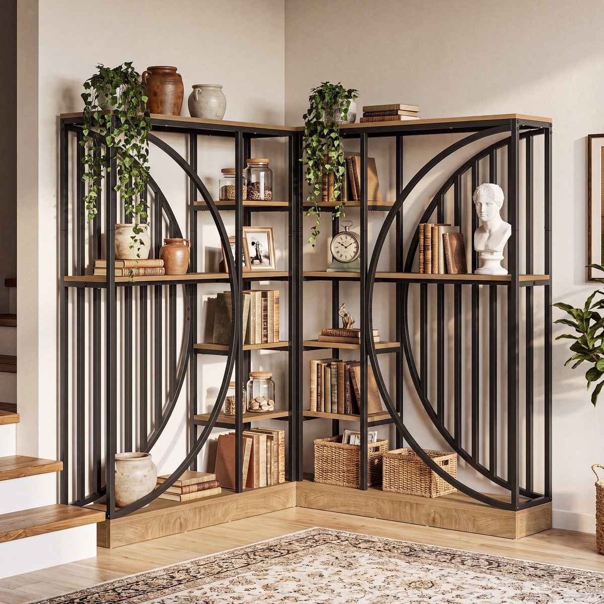 70.9" Industrial Bookshelf, 5-Tier Bookcase with Reversible Shelves for Home Office
