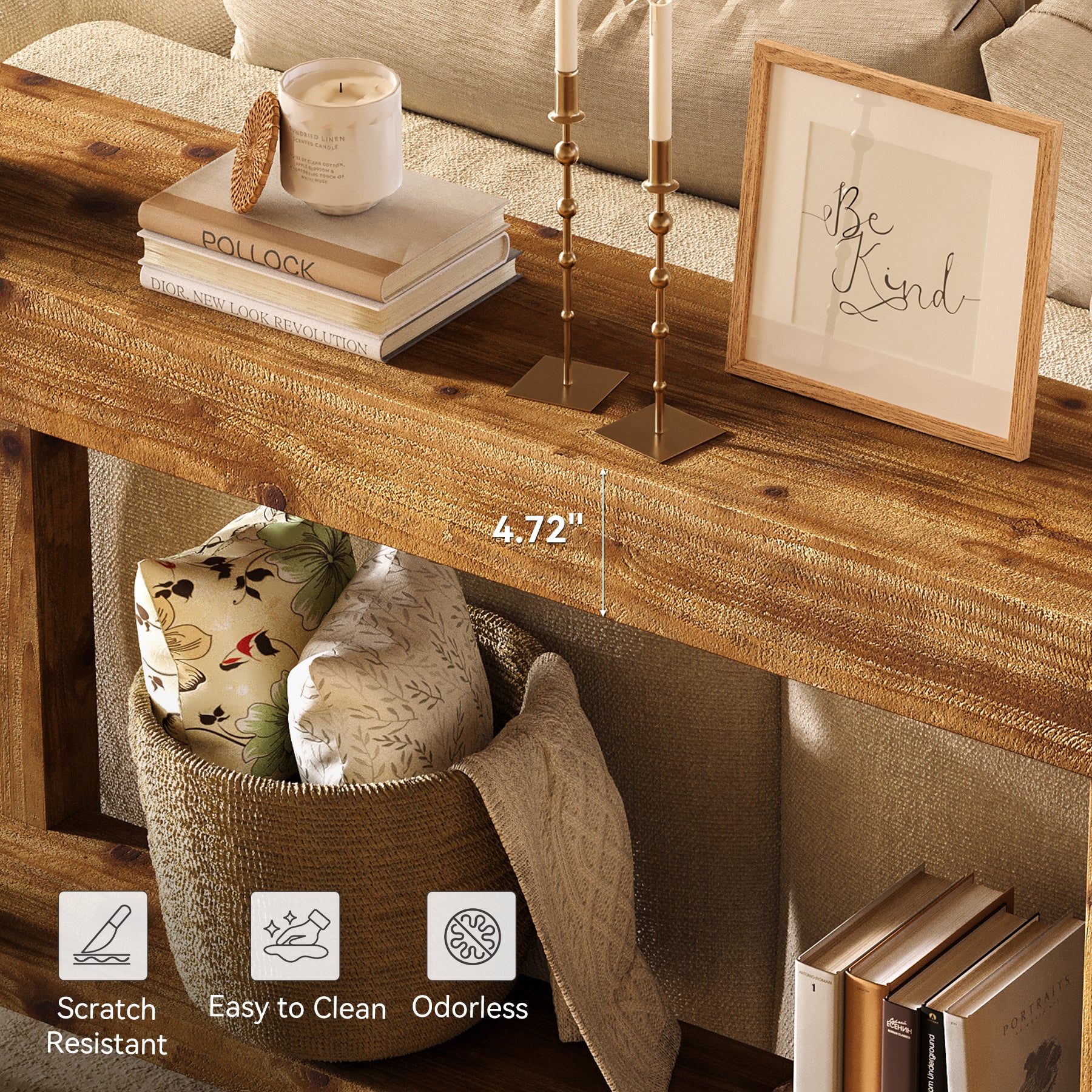 63" Solid Wood Console Table, 2-Tier Narrow Entryway Sofa Table