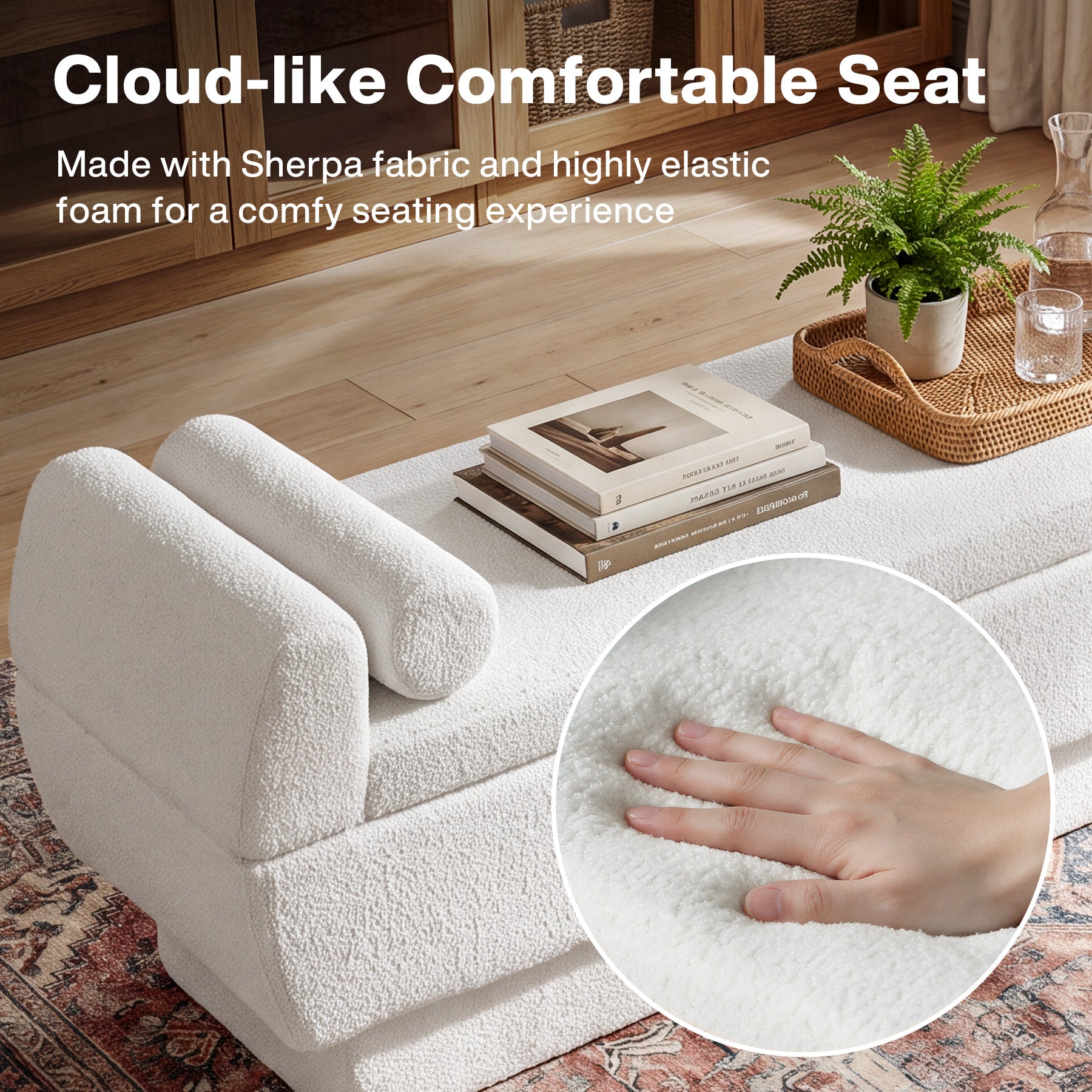 59.8-Inch Upholstered End of Bed Bench, Sherpa Entryway Bench