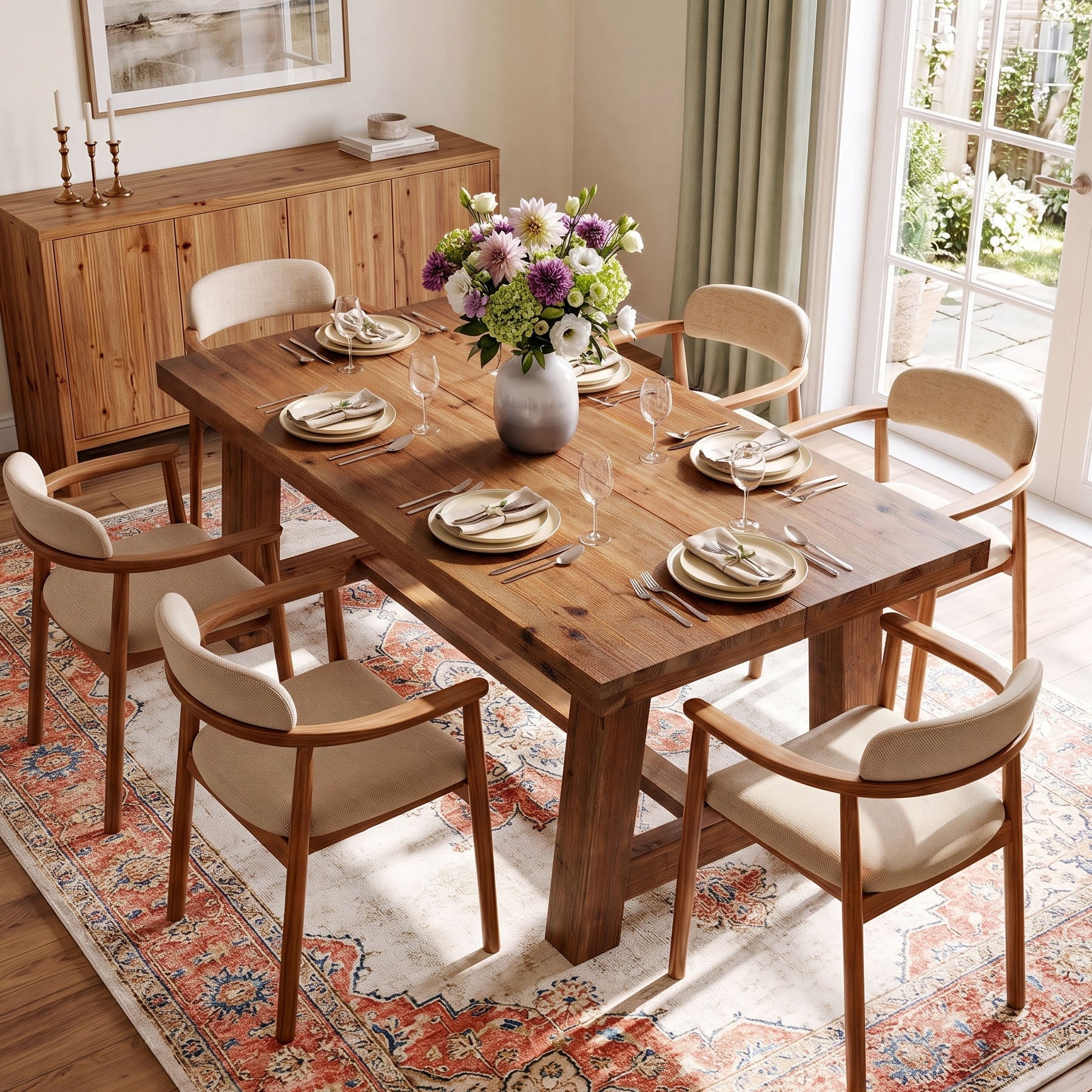 63" Solid Wood Dining Table, Rectangular Kitchen Table for 4-6 People