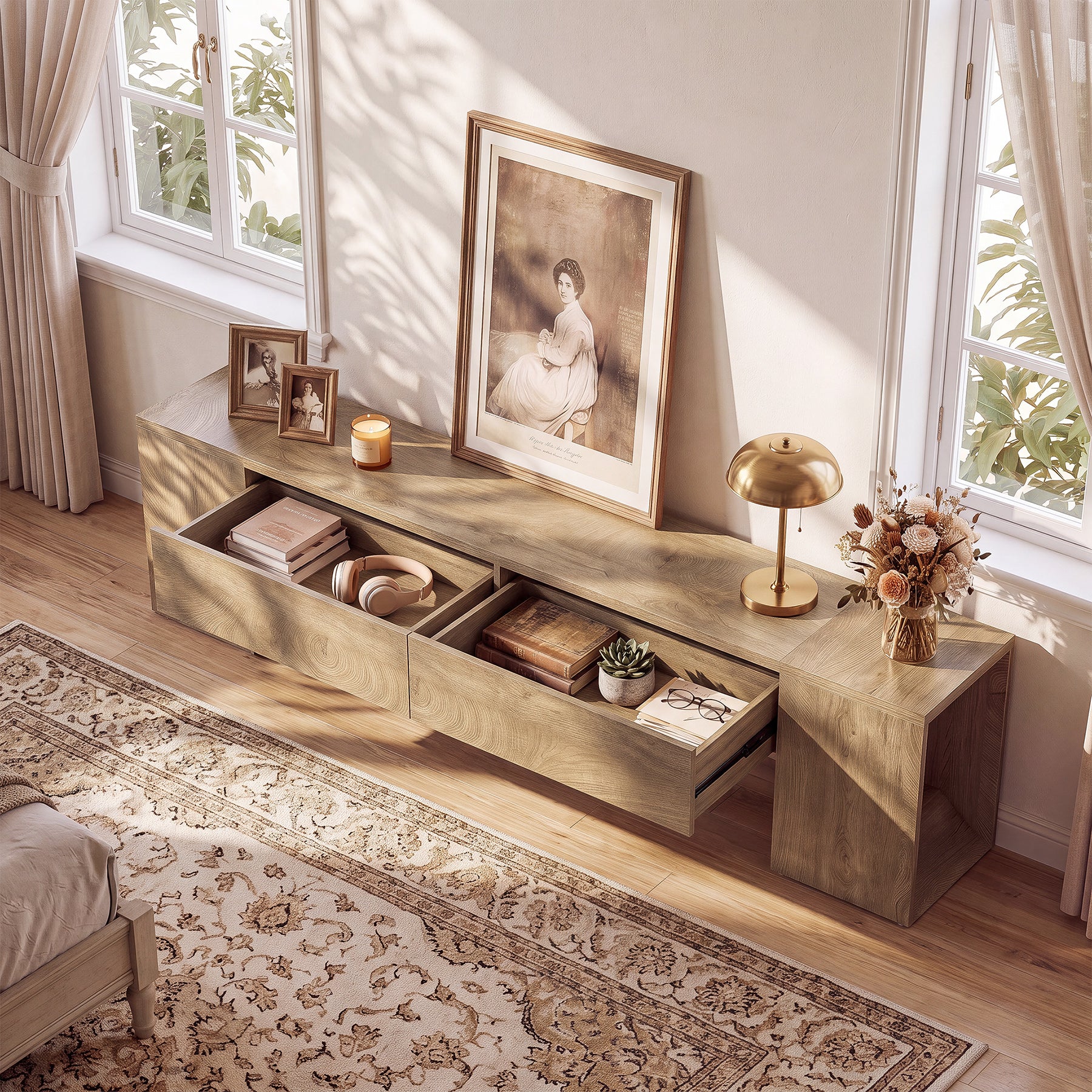 86" Extra-Long TV Stand, Media TV Console with Double Drawers for TVs up to 90 Inch