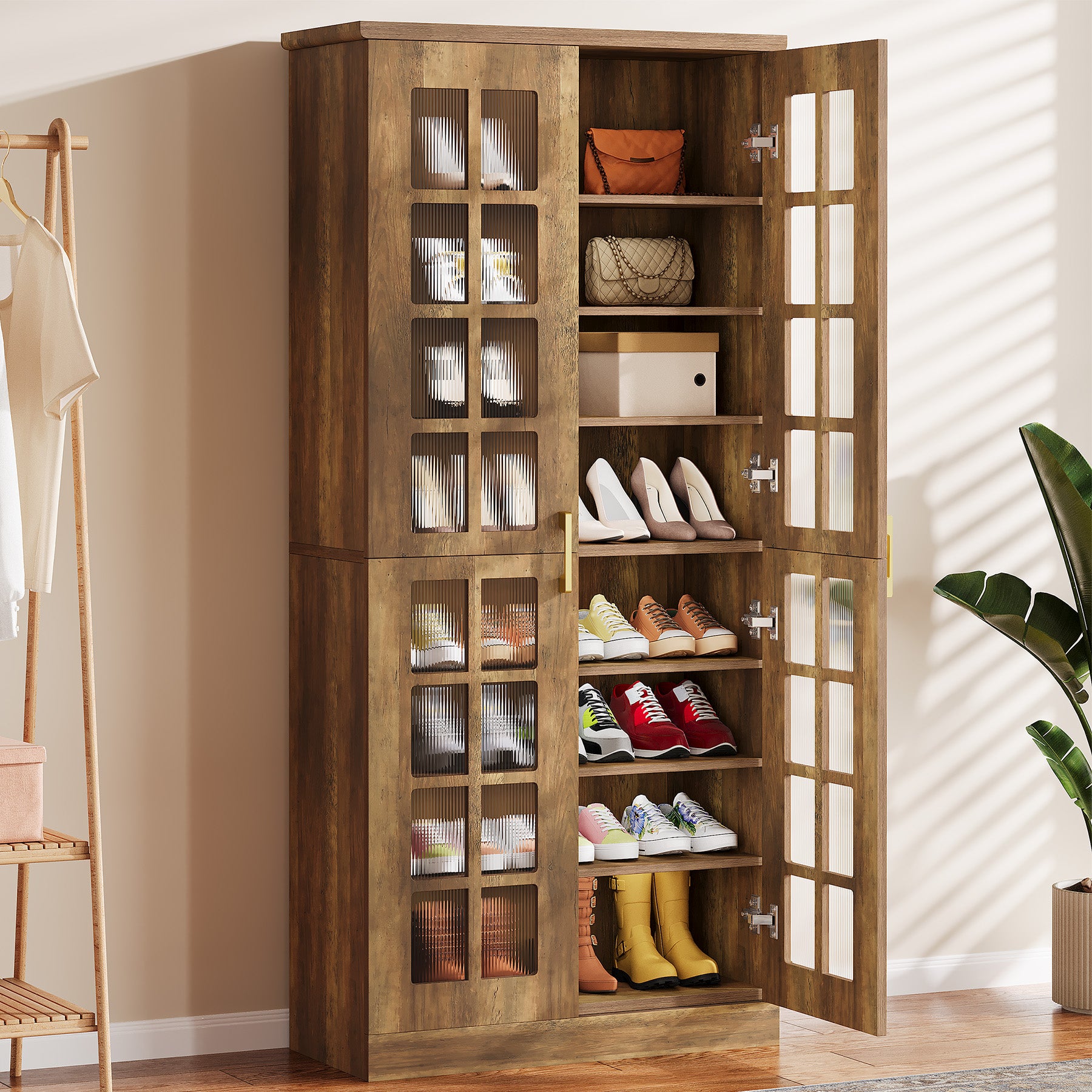 71" Shoe Cabinet, 8-tier Shoe Storage Racks With Adjustable Shelves