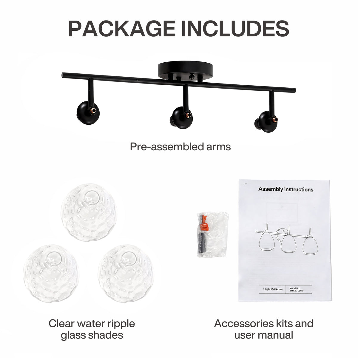 3-Light 22" Bathroom Vanity Light, Matte Black Wall Sconce with Hammered Glass