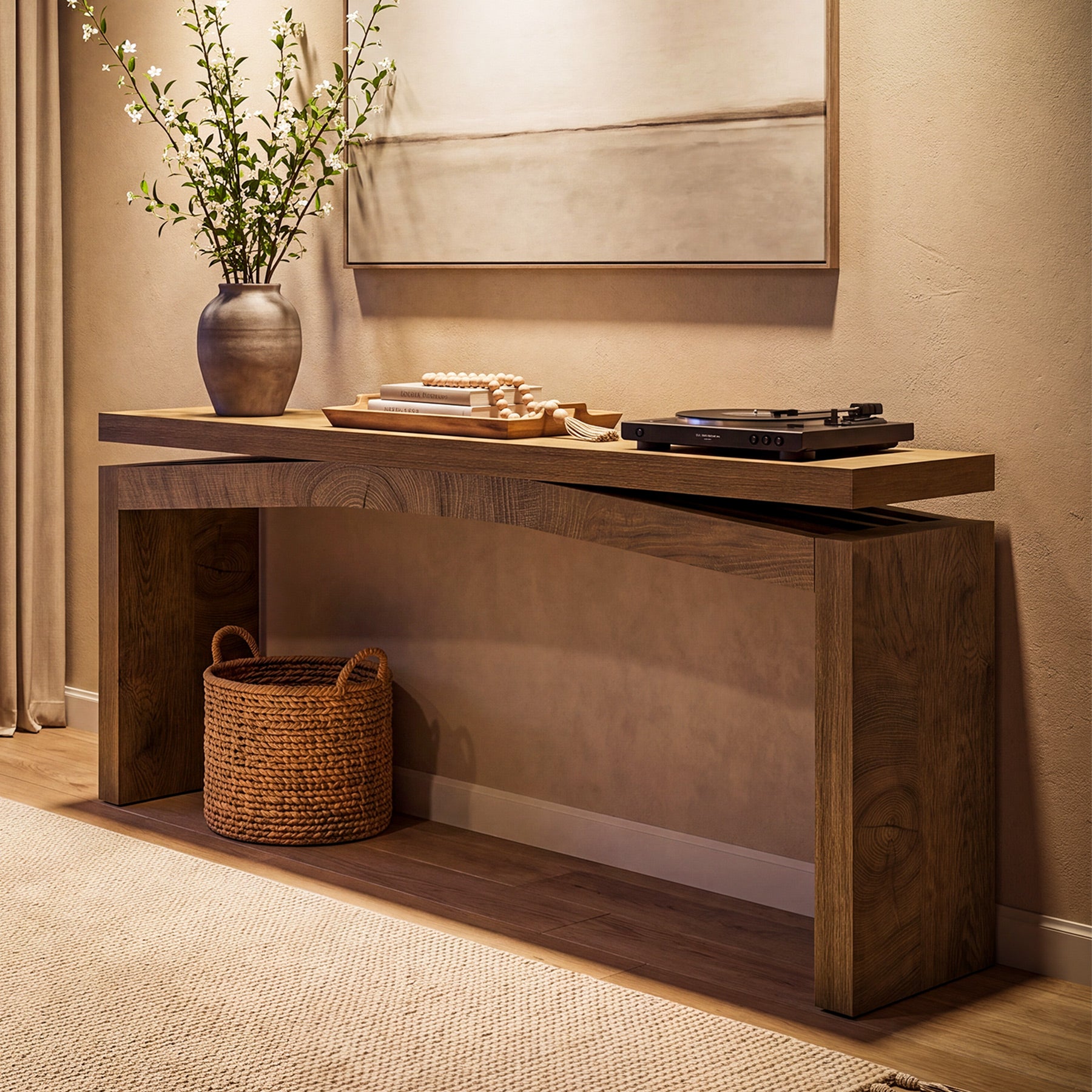 63" Farmhouse Console Table for Entryway, Engineered Wood Sofa Table