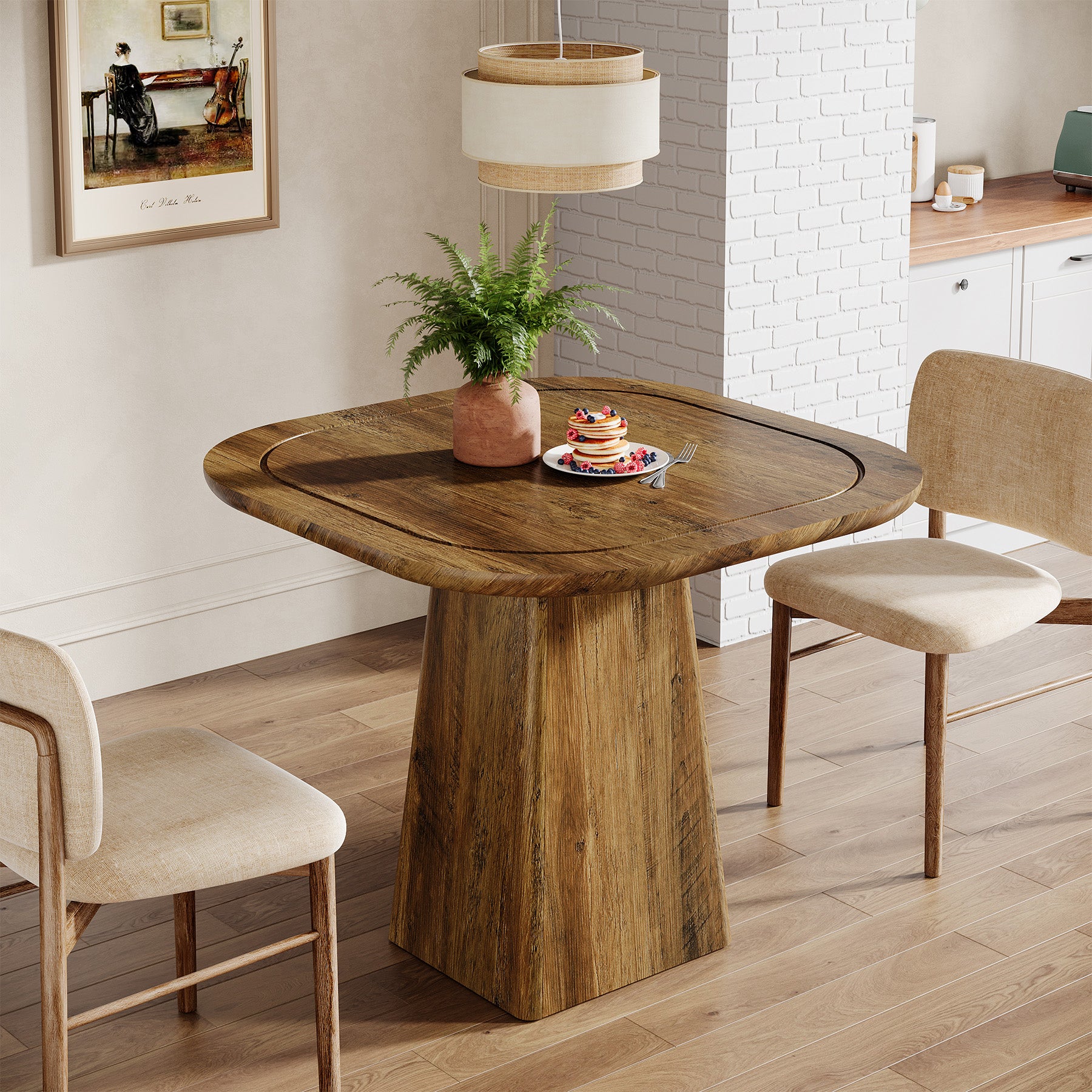 Square Dining Table for 2-4, 31.5" Kitchen Table with Heavy-Duty Pedestal Base