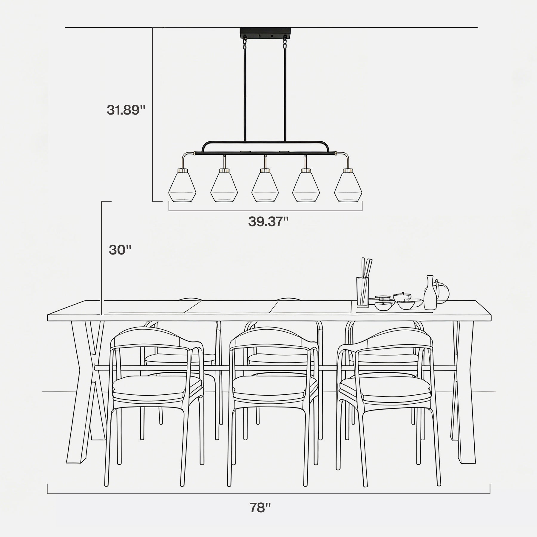 5-Light Pendant Light, Adjustable-Height Kitchen Island Light with Frosted White Glass, E26 Base