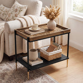 27.5" 2-Tier End Table with Storage Shelf, Solid Wood Side Table for Living Room 3
