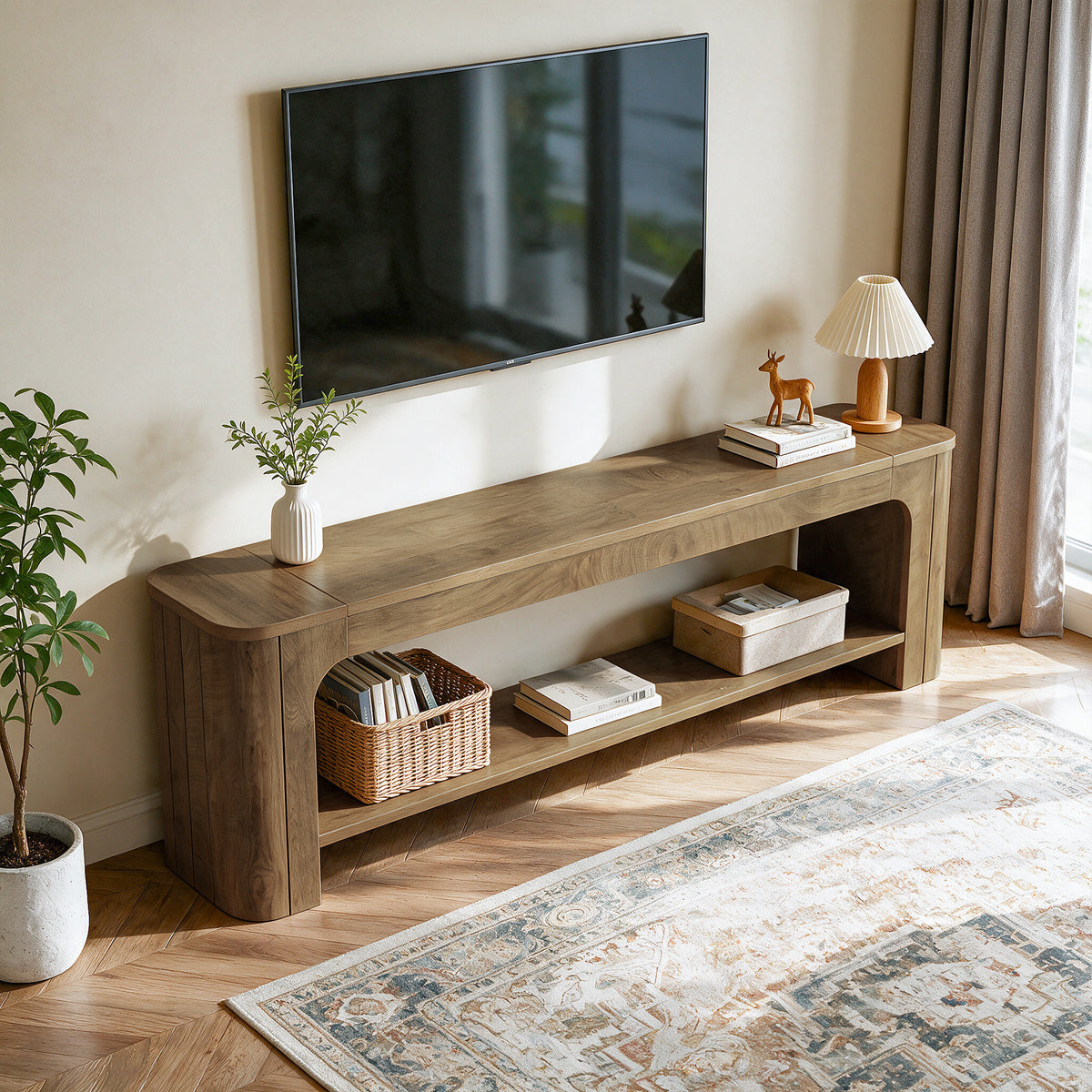 78.7" TV Stand for TVs Up to 80", Rustic Entertainment Center with  Open Shelf for Living Room