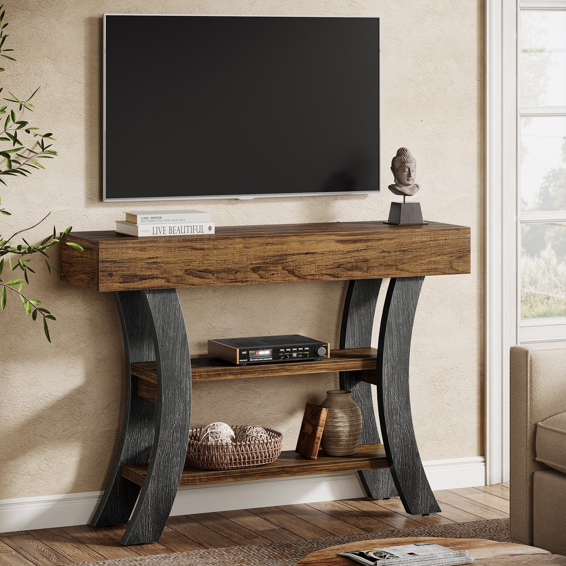41" Console Table, Sofa Entryway Table with Storage Shelves