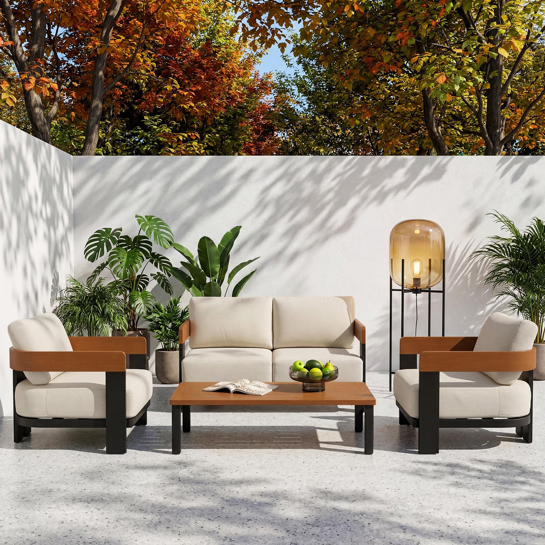 4-Piece Patio Conversation Set, 4 Seats Outdoor Sectional with Coffee Table